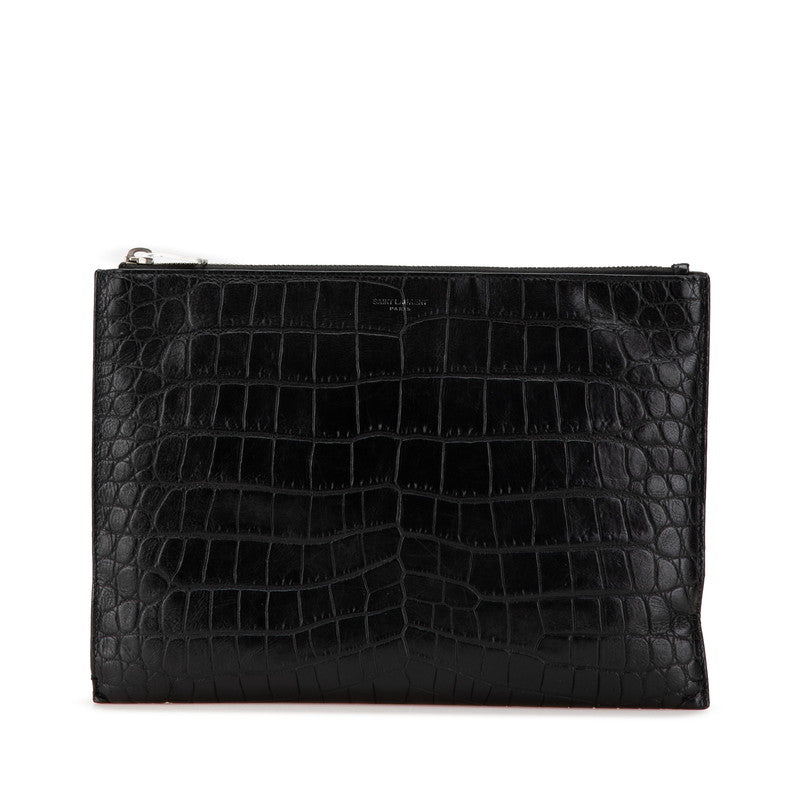 YSL Saint Laurent Crocodile Clutch Bag Leather Embossed