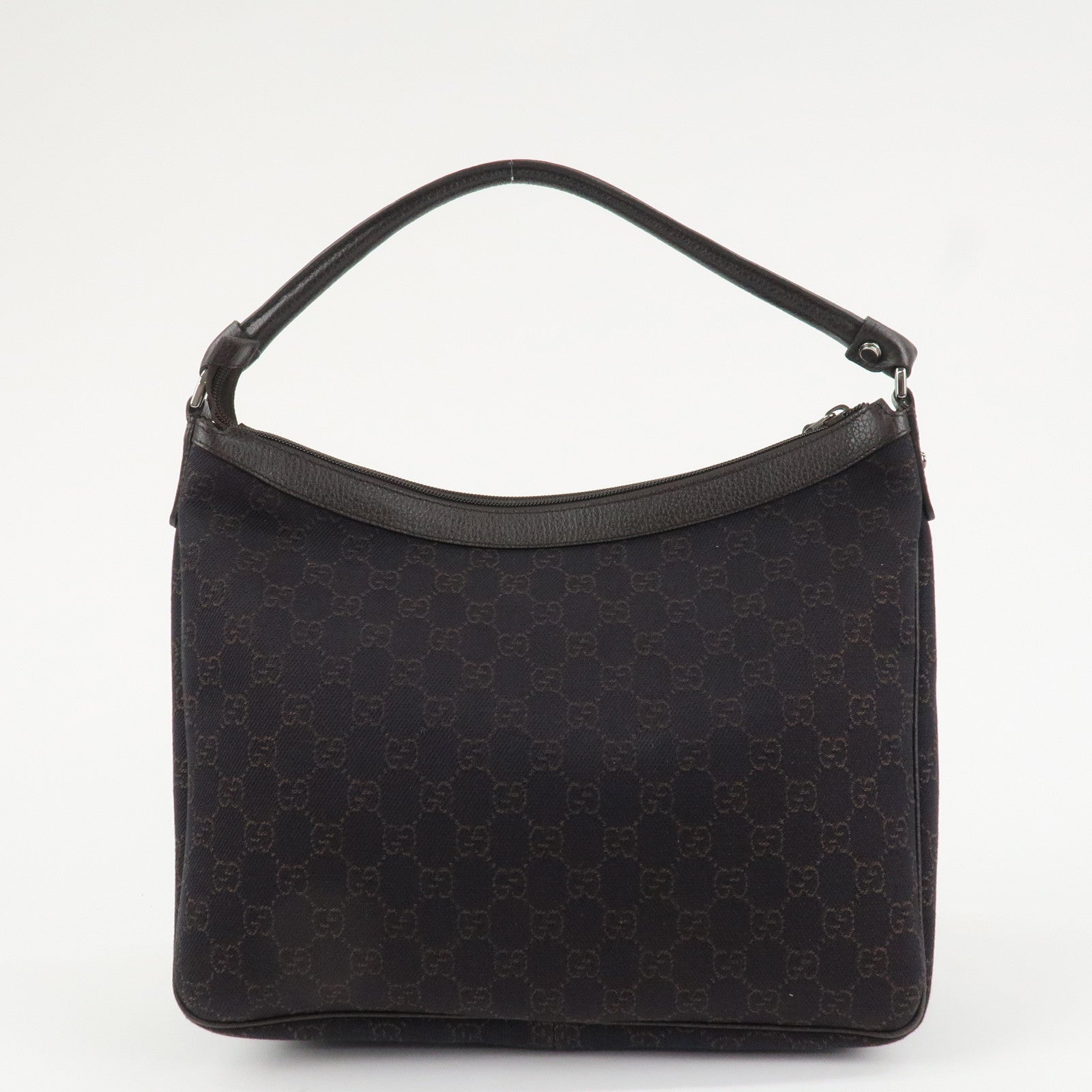 GUCCI Abbey Leather Canvas Shoulder Bag Hand Bag Dark Brown 293581