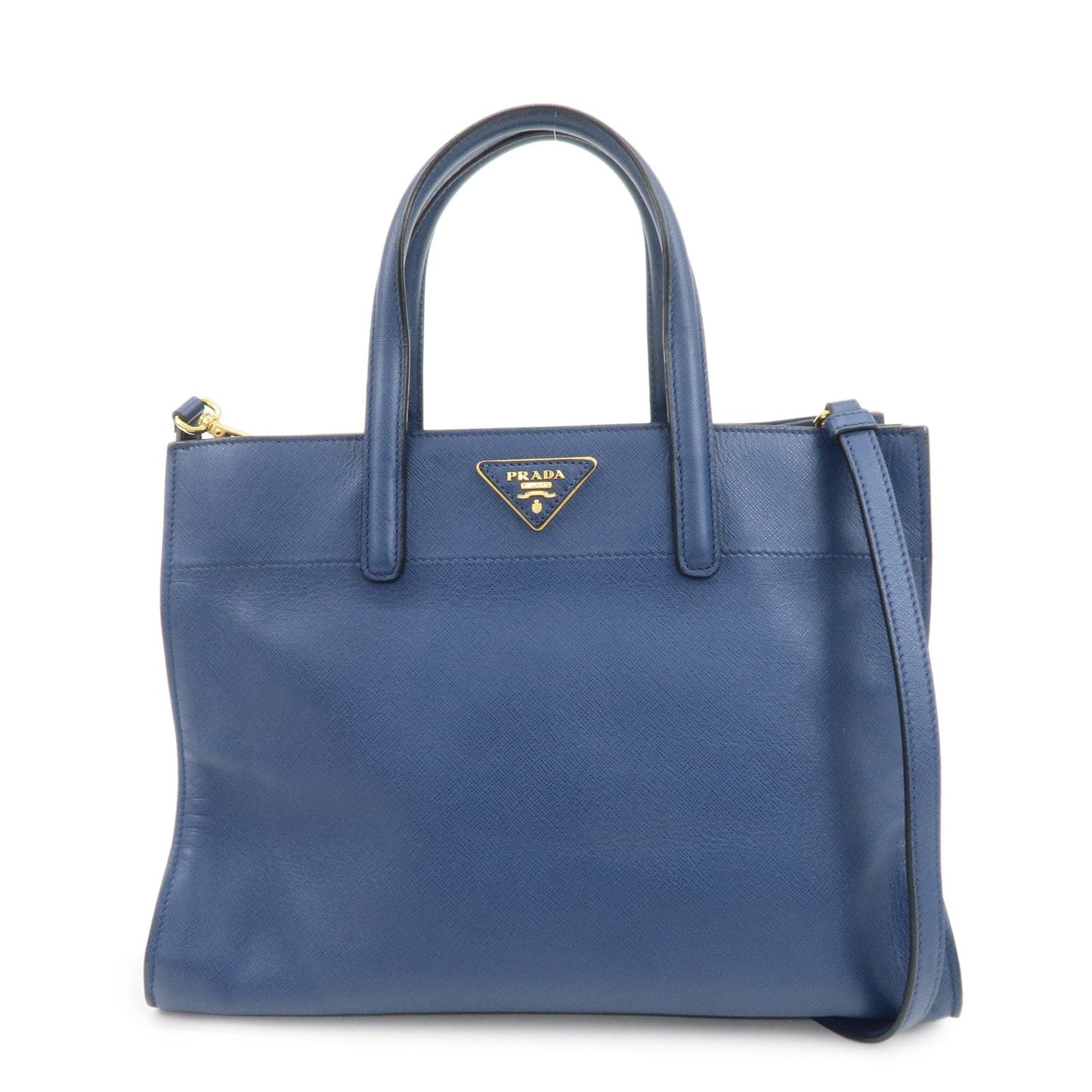 Triangle 2Way Bag Hand Bag Leather Saffiano Navy Handbag