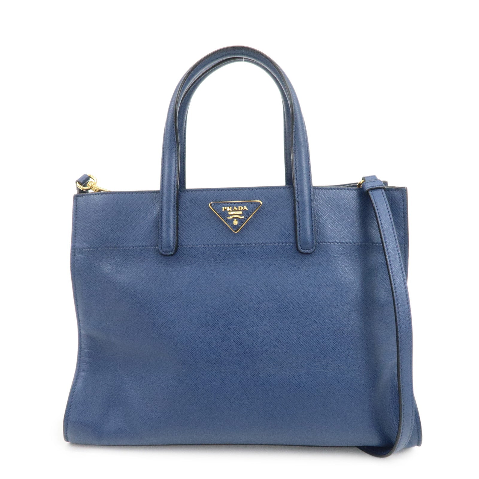 Triangle 2Way Bag Hand Bag Leather Saffiano Navy Handbag