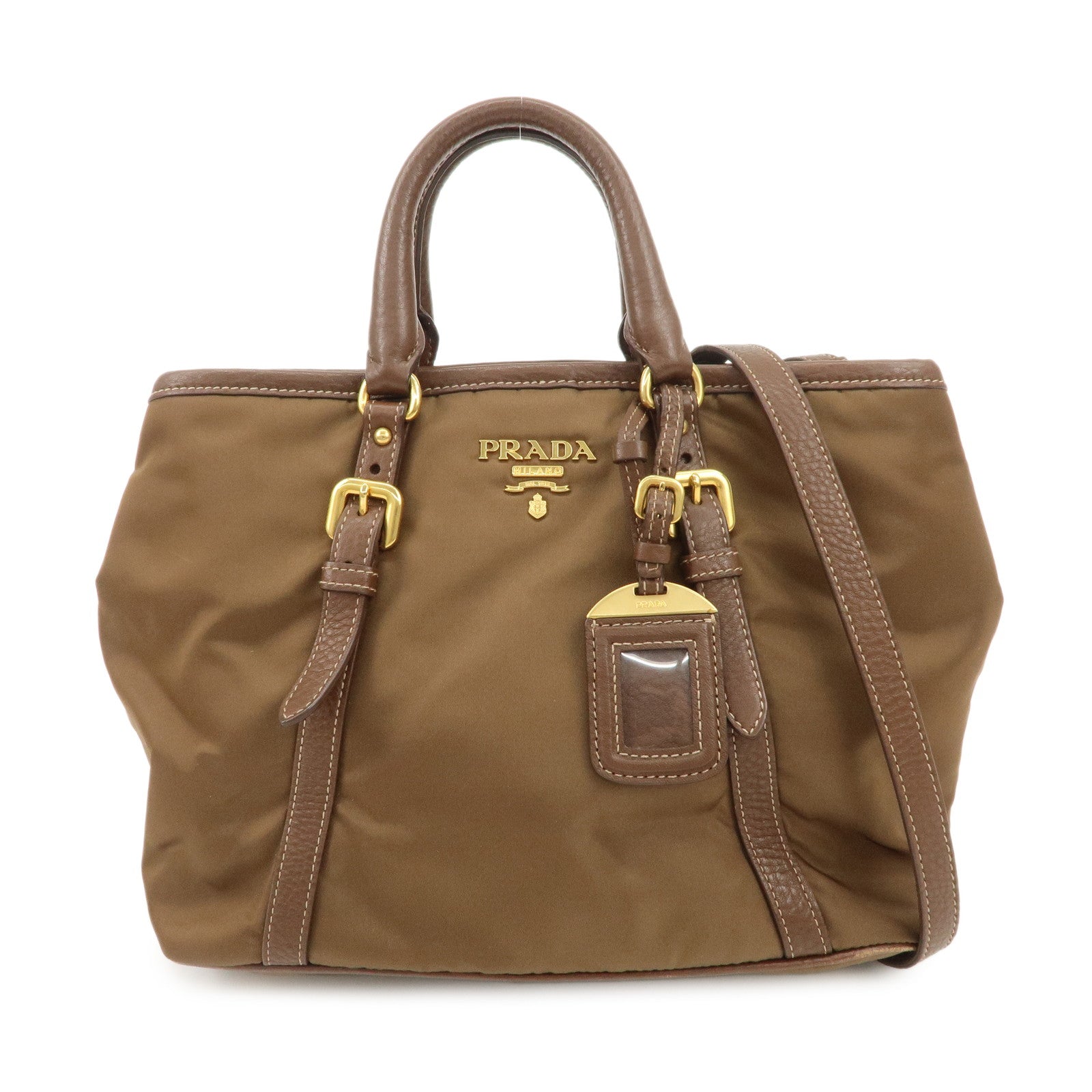 Tote Bag 2Way Shoulder Bag Leather Nylon Brown