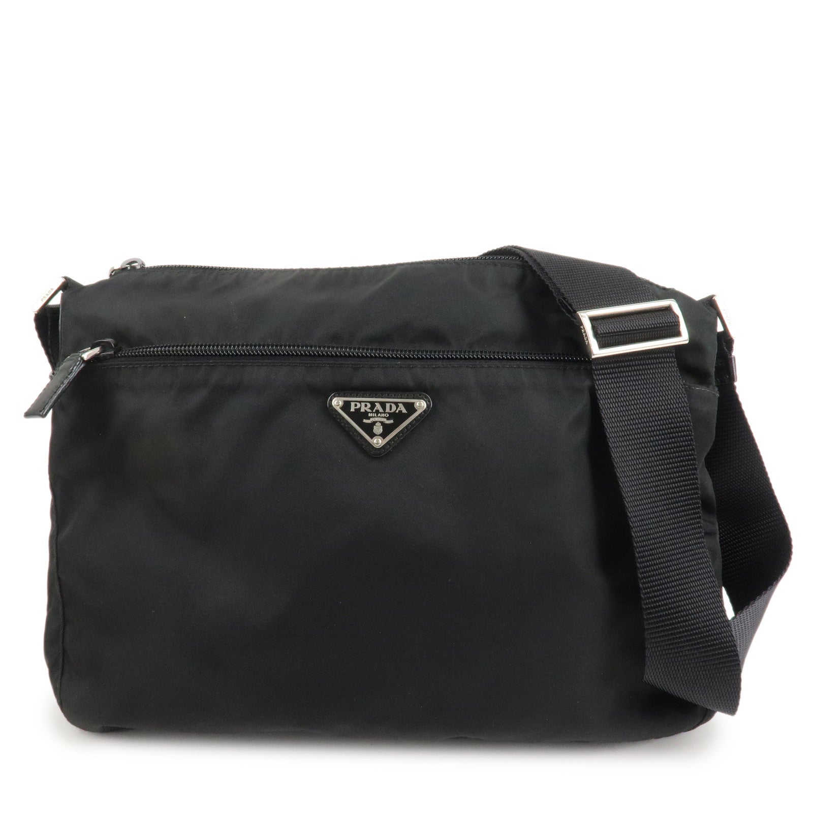 Shoulder Bag Triangle 5 Leather Nylon Black