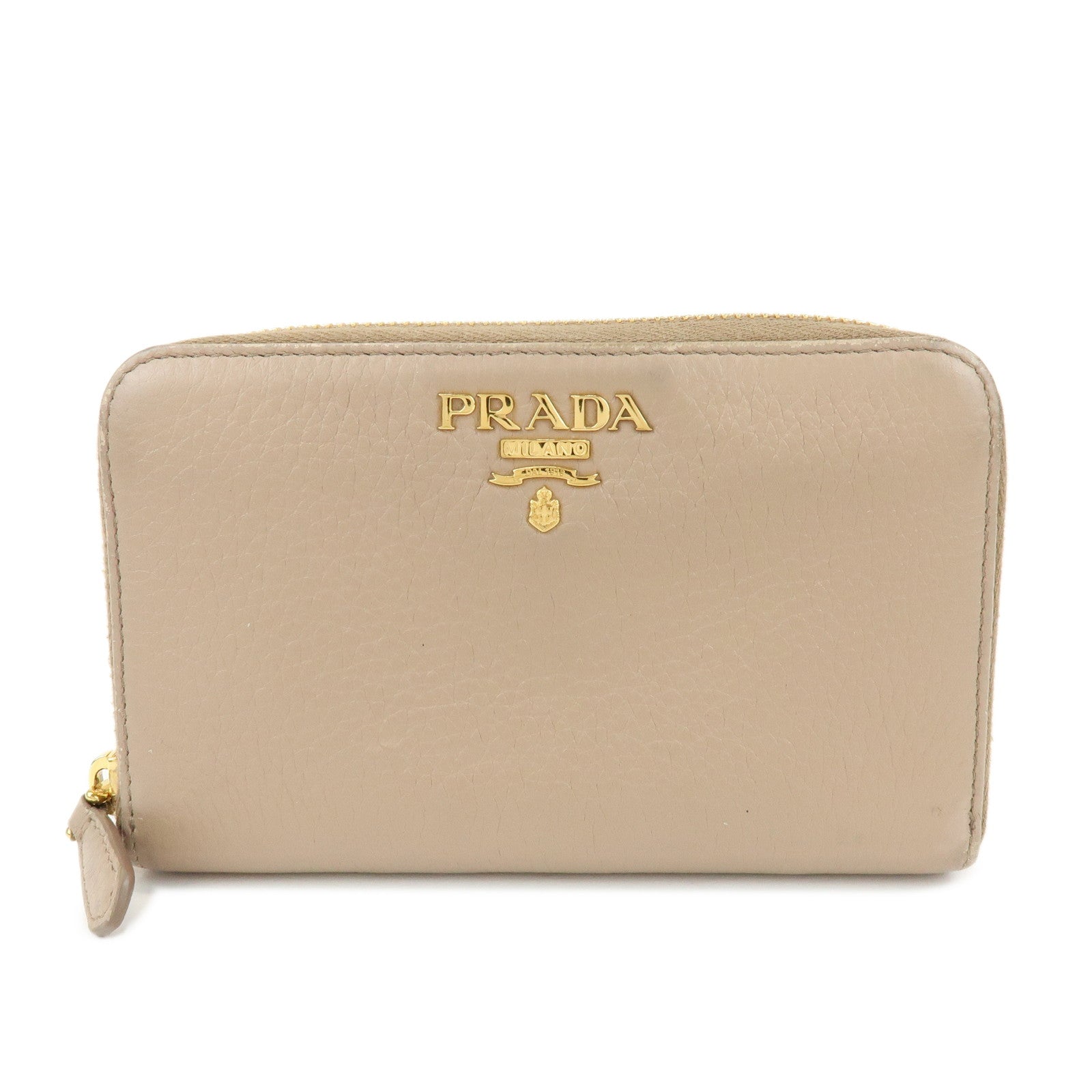 Calf Compact Round Zippy Wallet Leather Calf Leather Beige Handbag