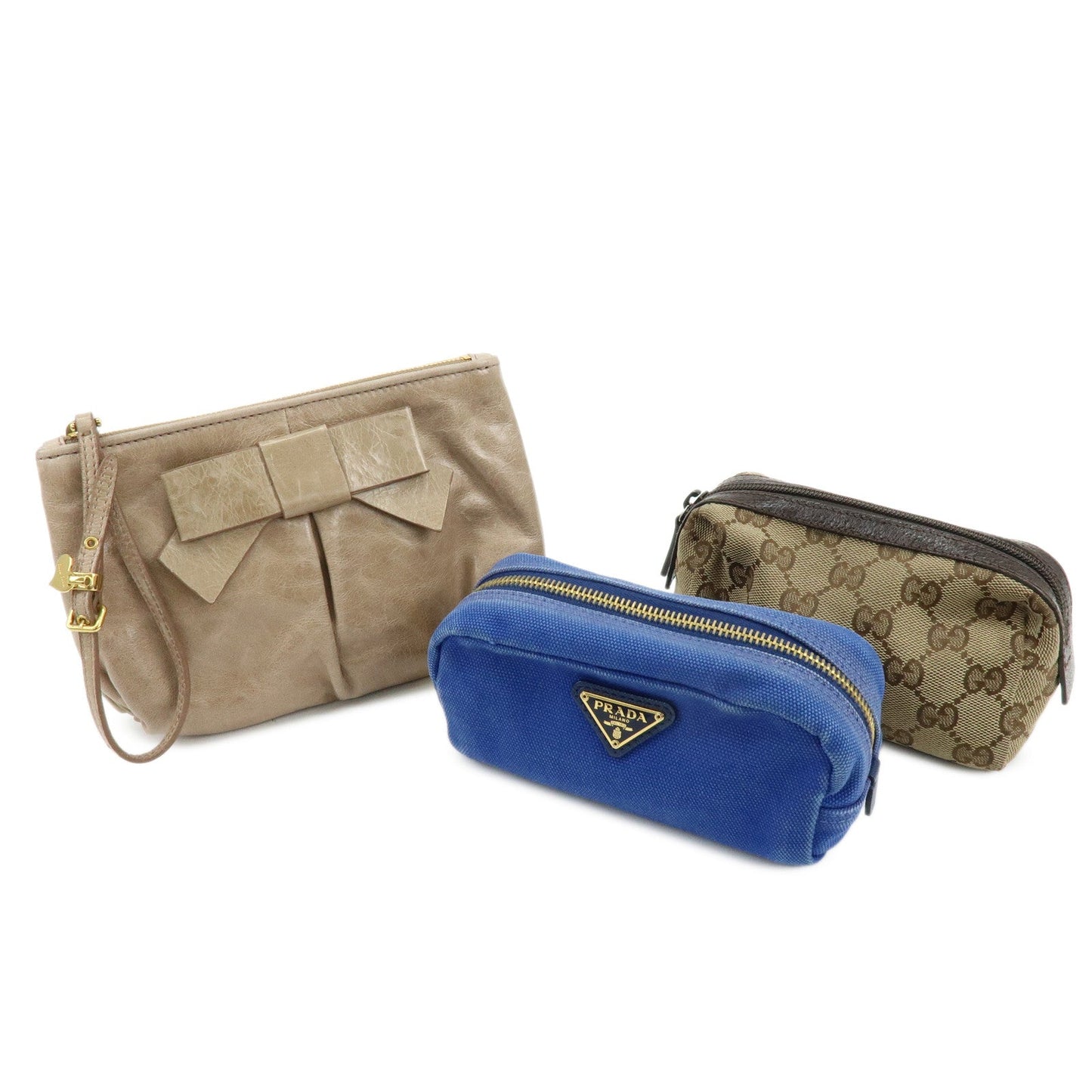 Set of 3 Pouch Leather Canvas Handbag