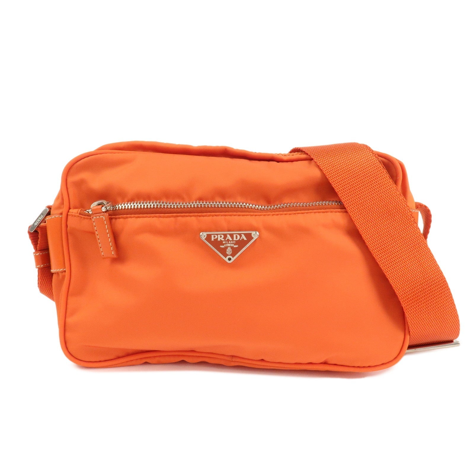 Shoulder Bag Triangle d Leather Nylon Orange