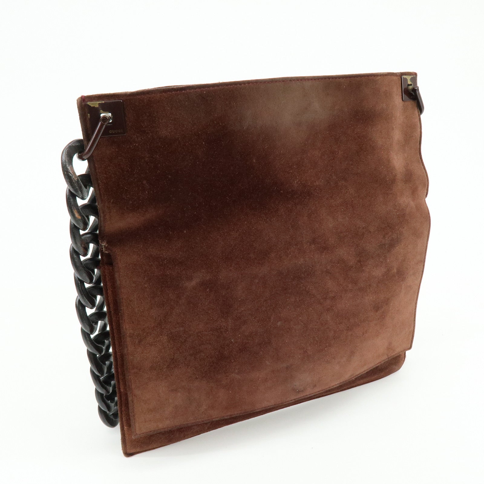 GUCCI Suede Wood Shoulder Bag Crossbody Bag Brown 002?1705