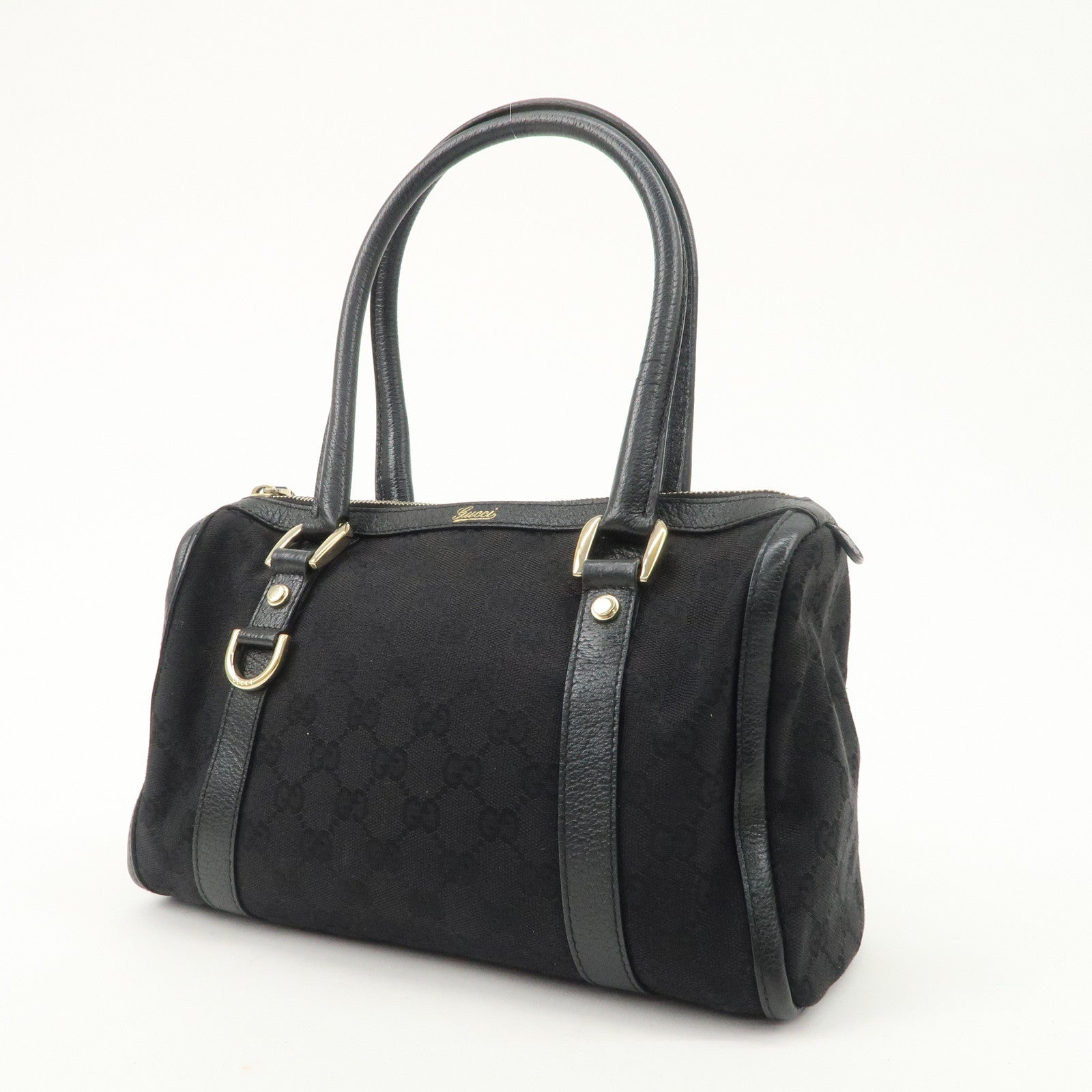 GUCCI Abbey GG Canvas Leather Boston Bag Hand Bag Black 130942
