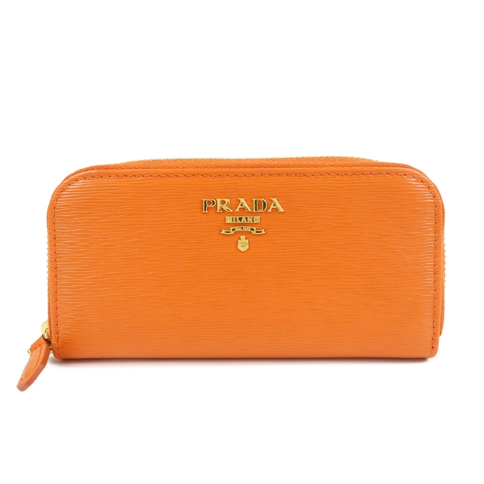 Round Zippy 6 Rings Key Case Leather Saffiano Orange Jewelry