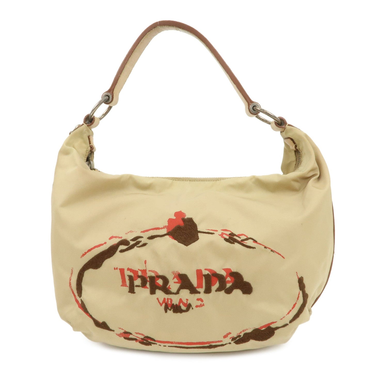 Shoulder Bag Hand Bag Leather Nylon Beige