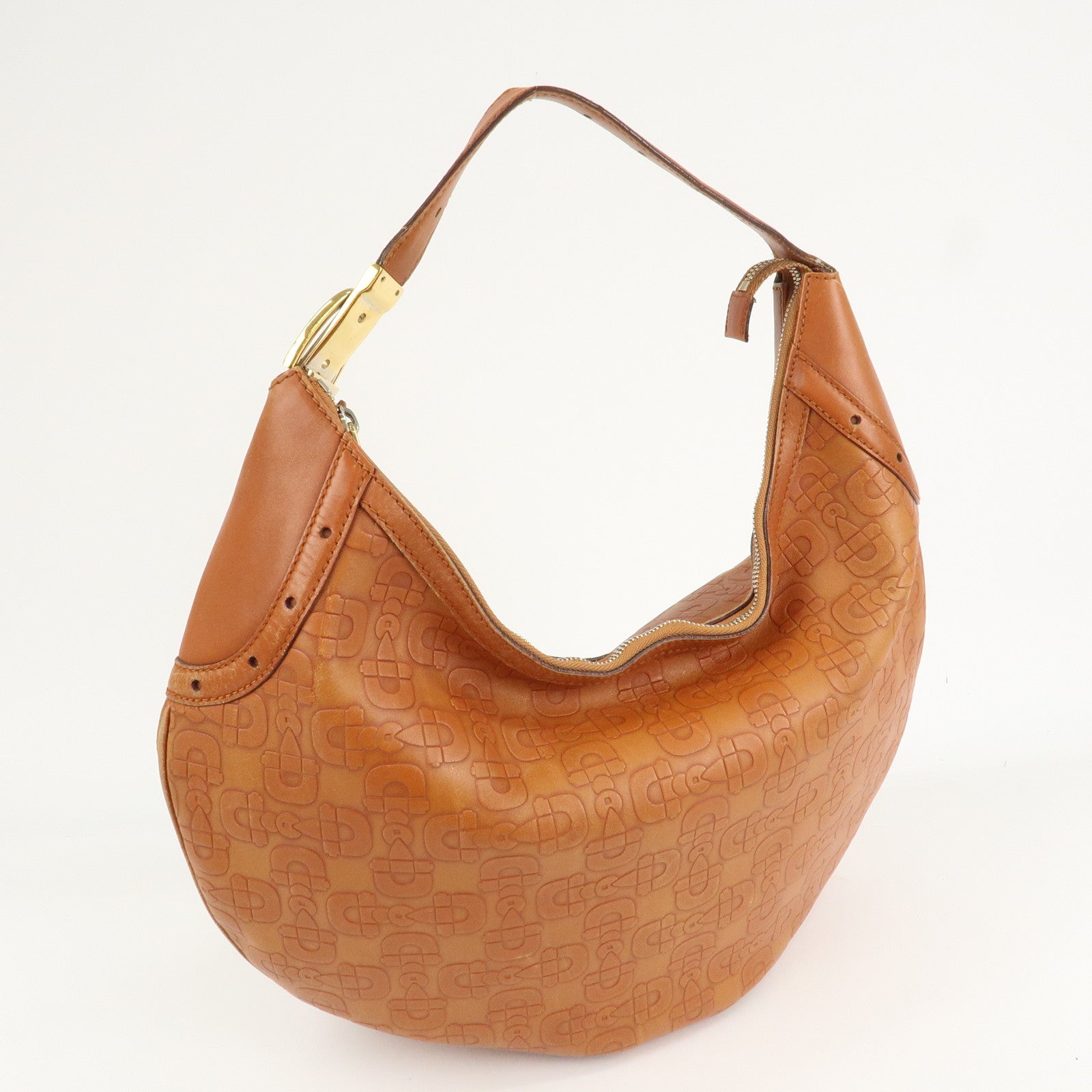 GUCCI Horsebit Leather Shoulder Bag Hand Bag Brown Gold HDW 145764