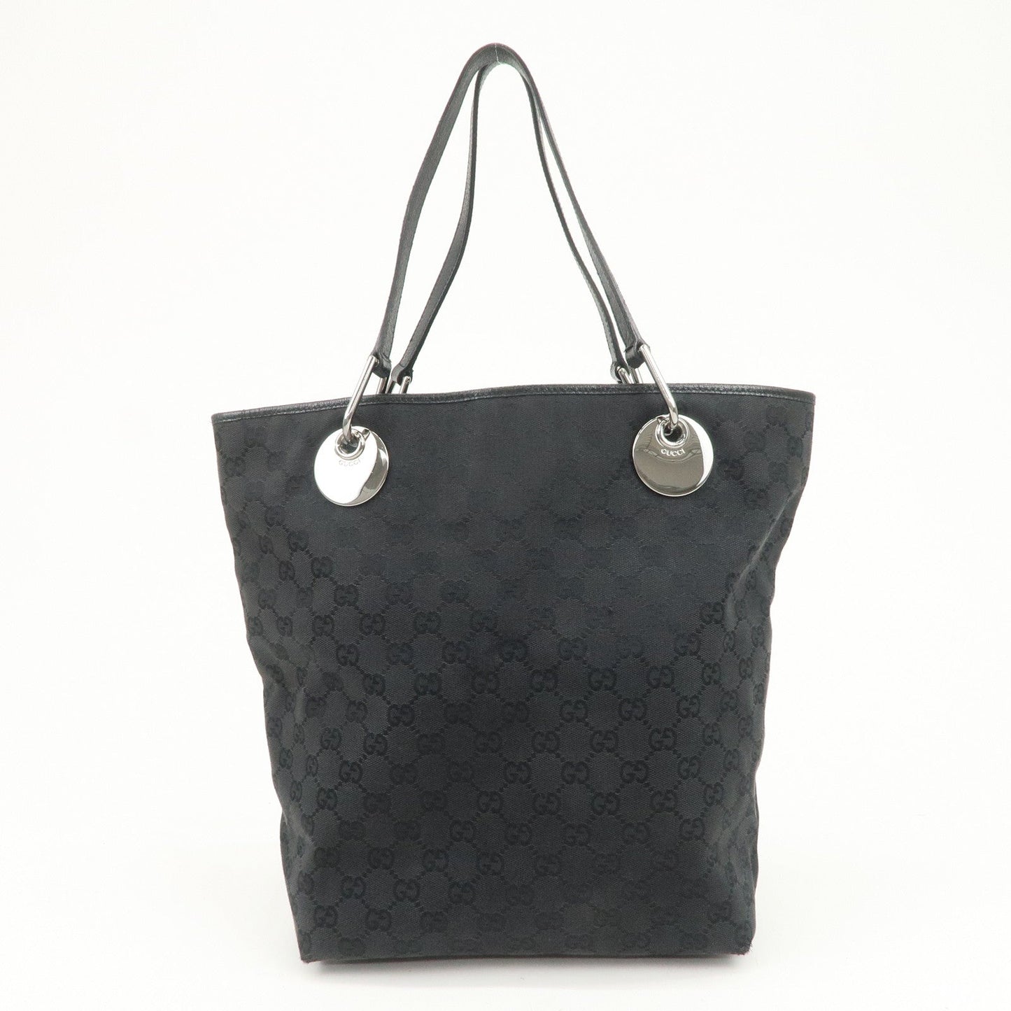 GUCCI Logo GG Canvas Leather Tote Bag Hand Bag Black 120836