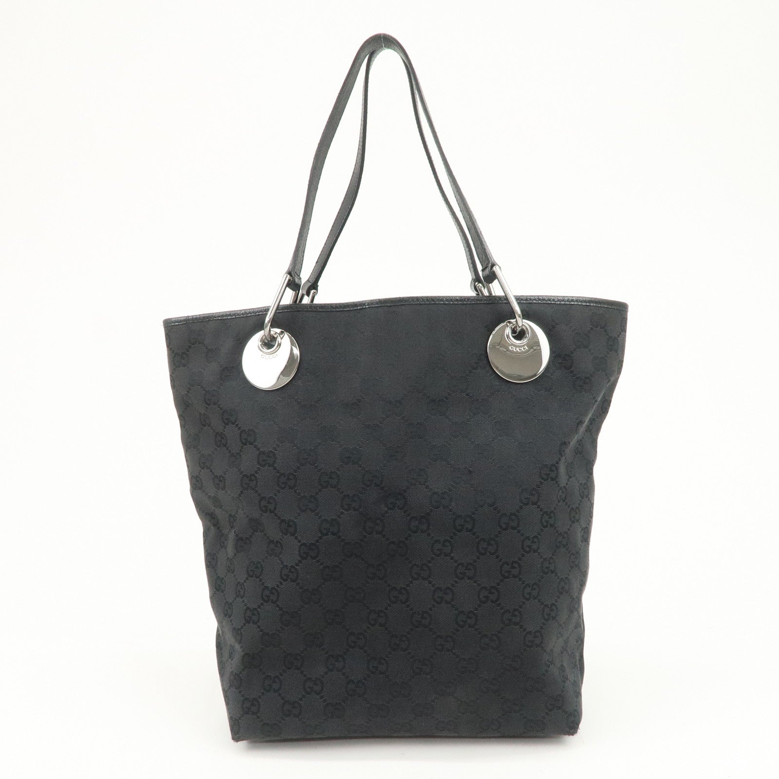 GUCCI Logo GG Canvas Leather Tote Bag Hand Bag Black 120836