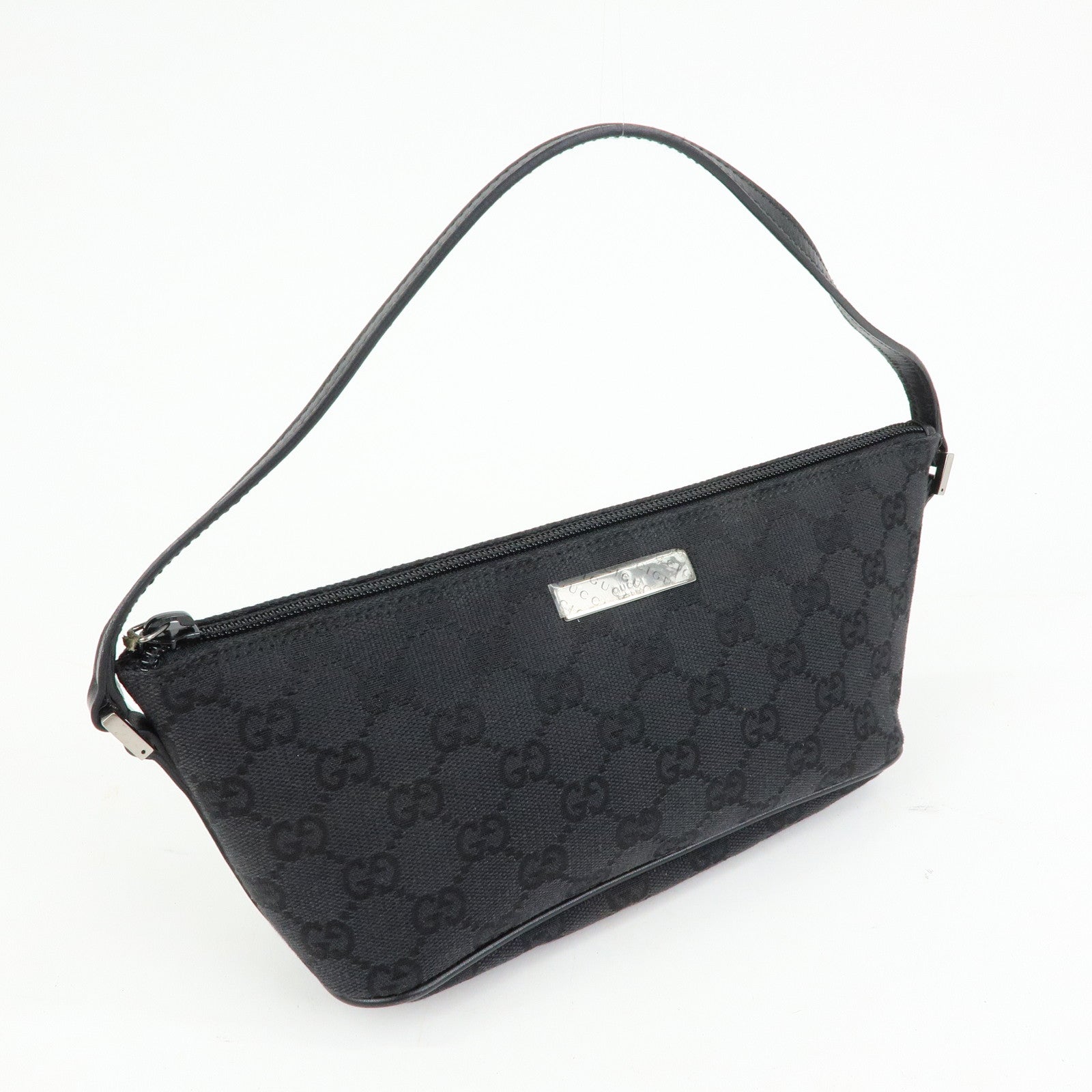 GUCCI Boat Bag GG Canvas Accessory Pouch Hand Bag Black 07198