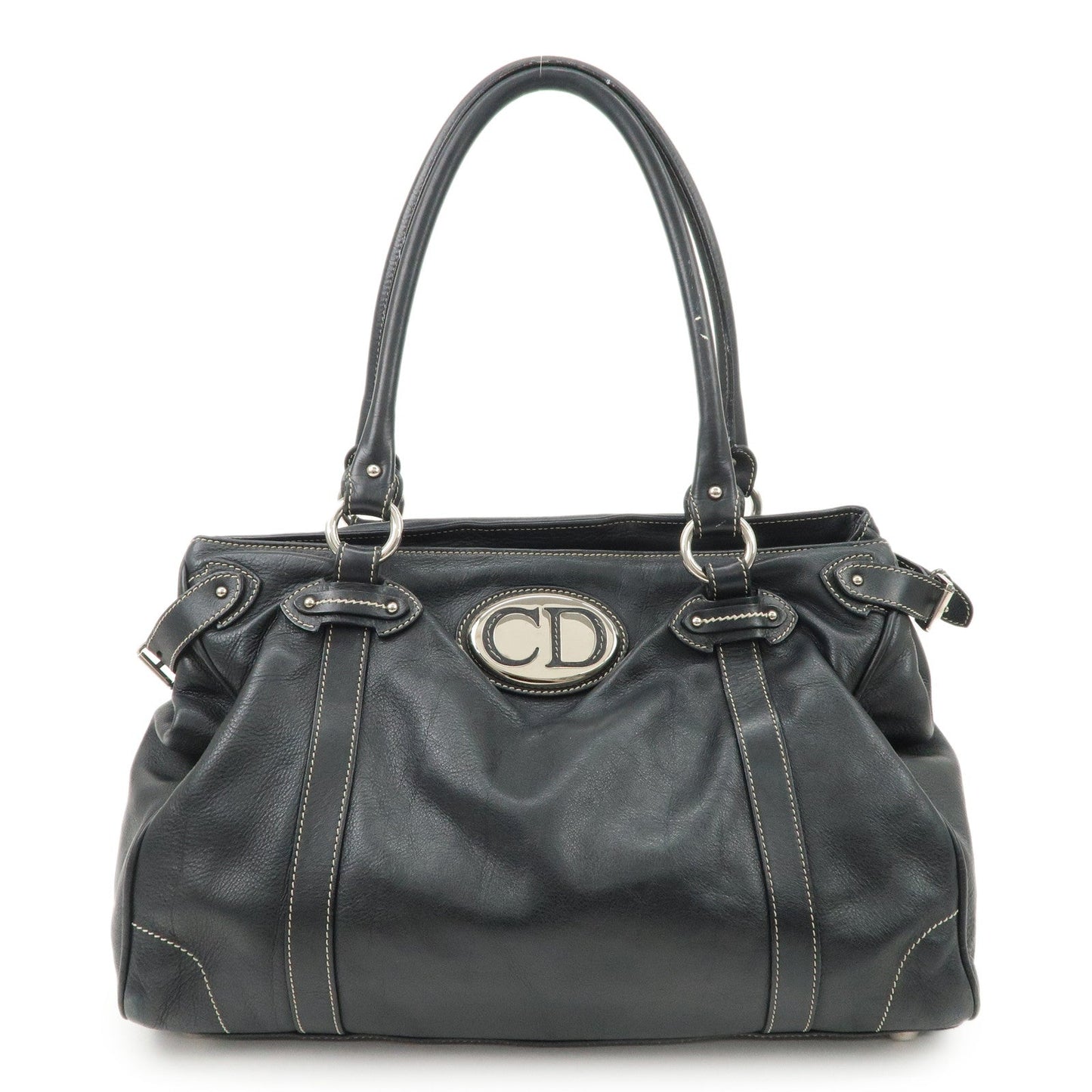 Dior Shoulder Bag Christian Hand Bag HDW Leather Black Silver