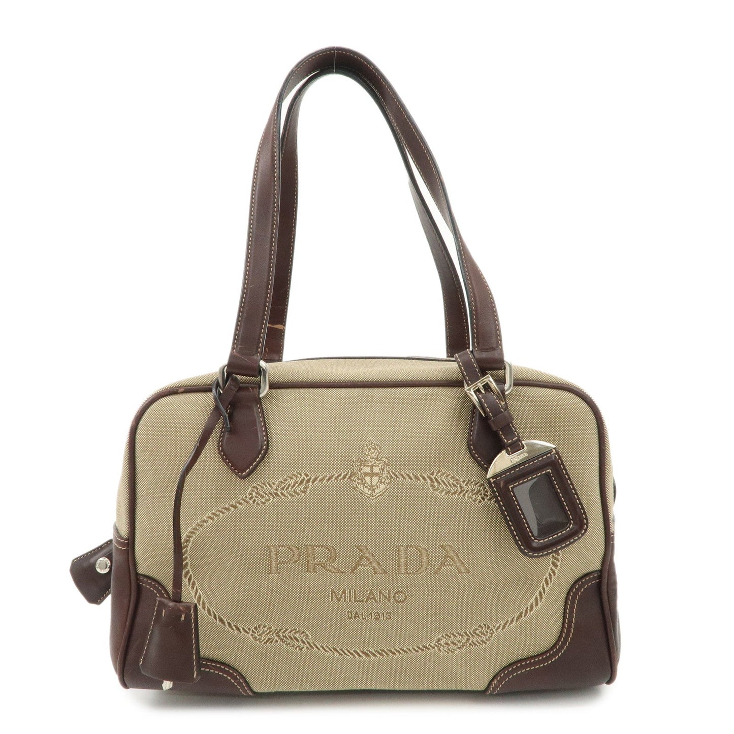 Shoulder Bag Jacquard Boston Bag d 2 Leather Beige Logo