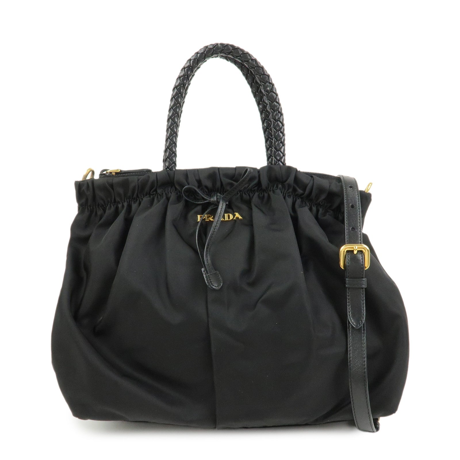 Shoulder Bag 2Way Bag Hand Leather Nylon Black