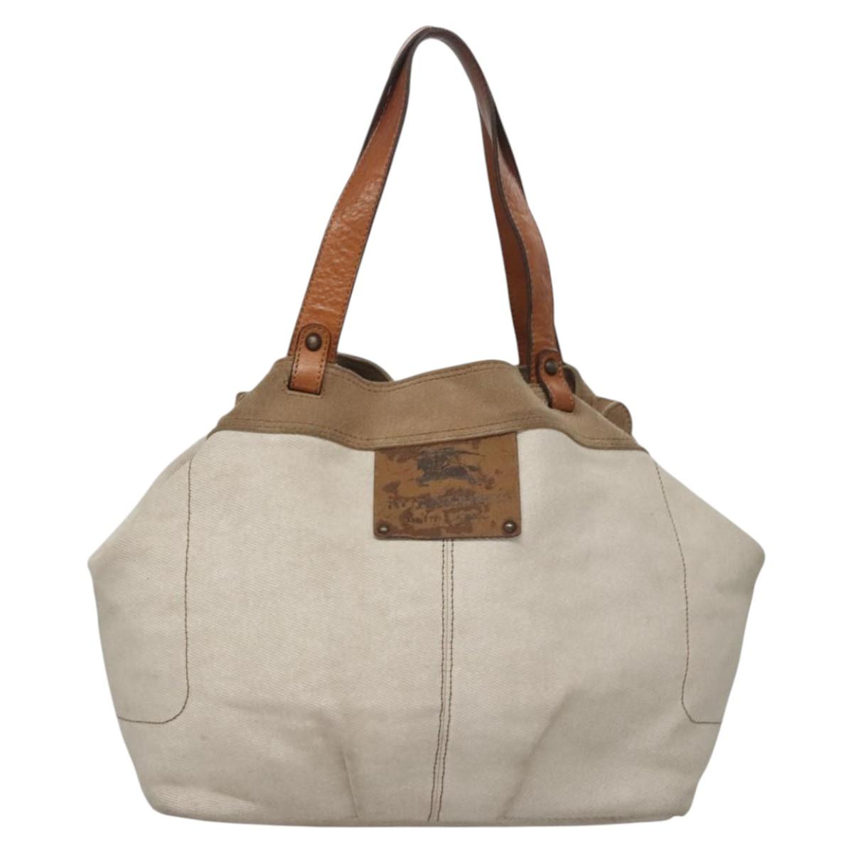 Burberry Label Tote Bag Canvas Beige Blue Tote Bag 6