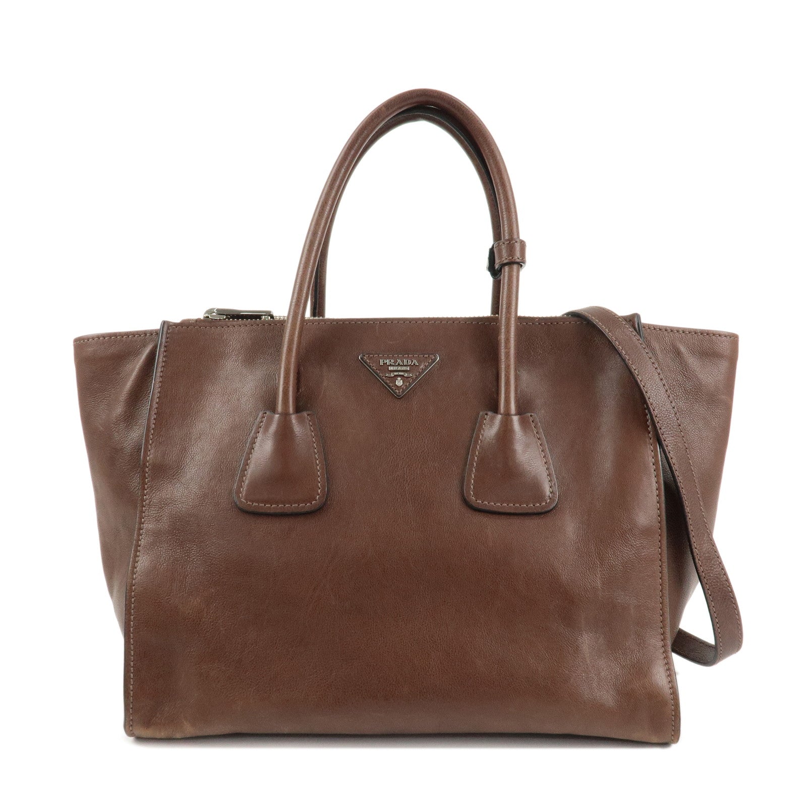 Shoulder Bag Triangle 2way Hand Bag d Leather Brown Logo