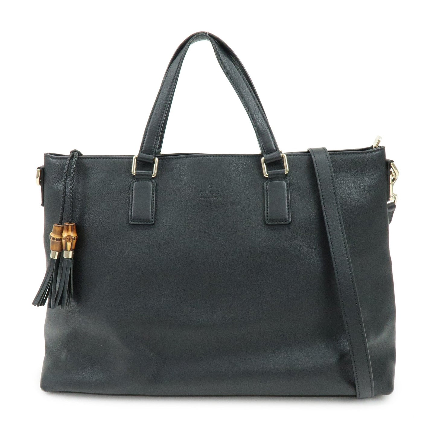 GUCCI Bamboo Leather 2Way Bag Tote Bag Shoulder Bag Black 365345