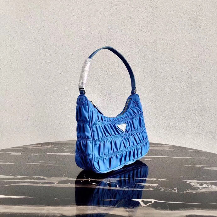Prada Hobo Bag In Nylon Blue Mini Shoulder Bag