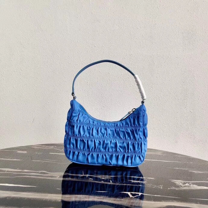 Prada Hobo Bag In Nylon Blue Mini Shoulder Bag
