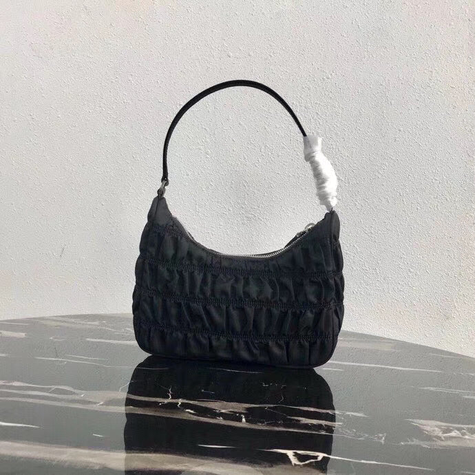 Prada Hobo Bag In Nylon Black Mini Shoulder Bag