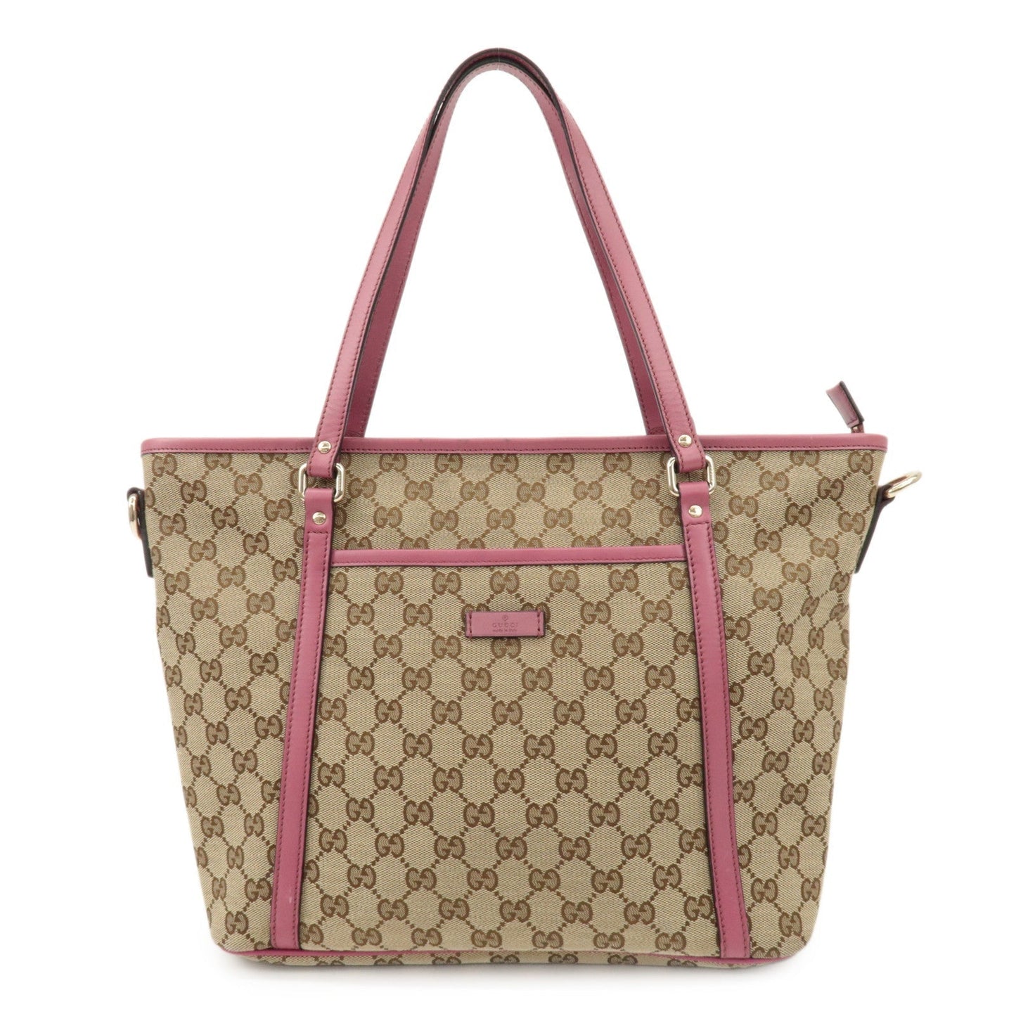GUCCI GG Canvas Leather 2way Tote Bag Hand Bag Beige Pink 388929