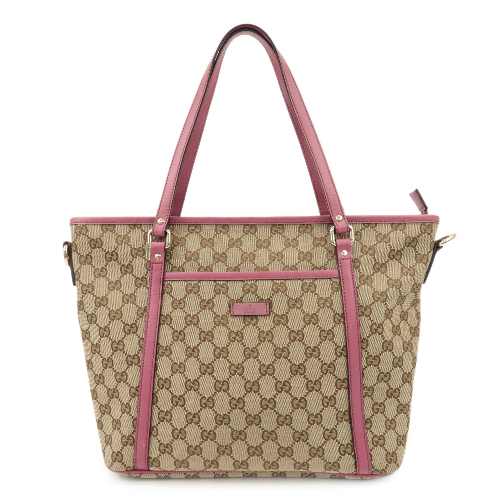 GUCCI GG Canvas Leather 2way Tote Bag Hand Bag Beige Pink 388929