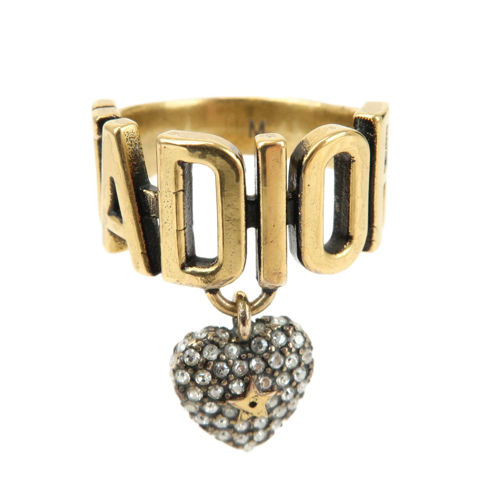 Dior Handbag Christian J' Rhinestone Star Heart Ring M Metal Gold Jewelry