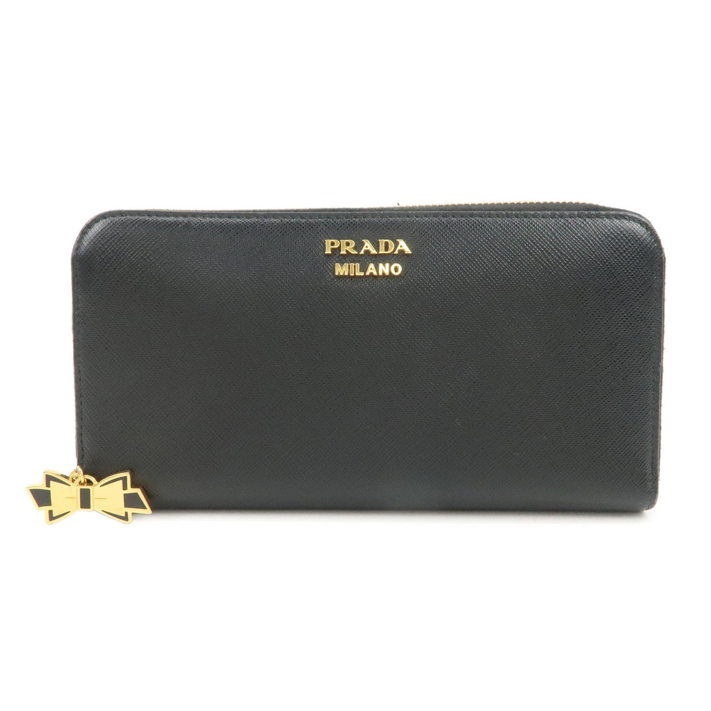Round Zippy Long Wallet Leather Saffiano Black Handbag