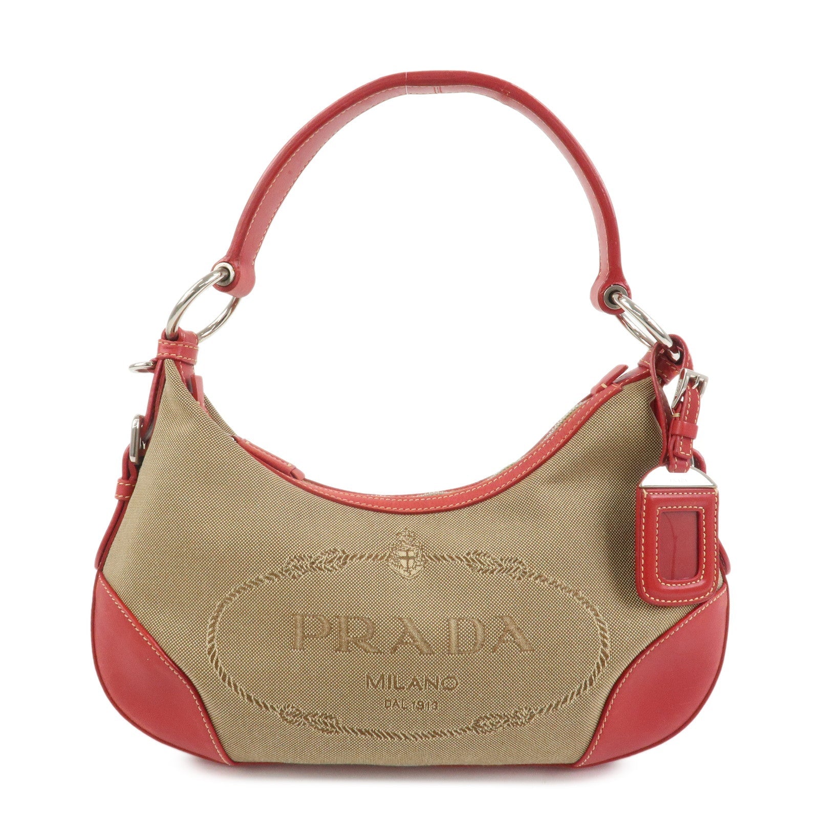 Shoulder Bag Jacguard Light Leather Brown Red