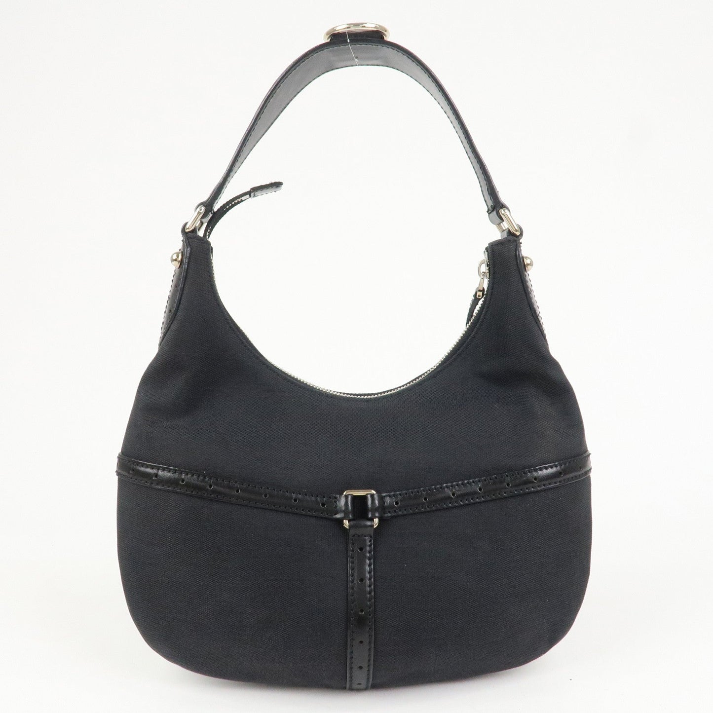 GUCCI Interlocking G Canvas Leather One Shoulder Bag Black 114869