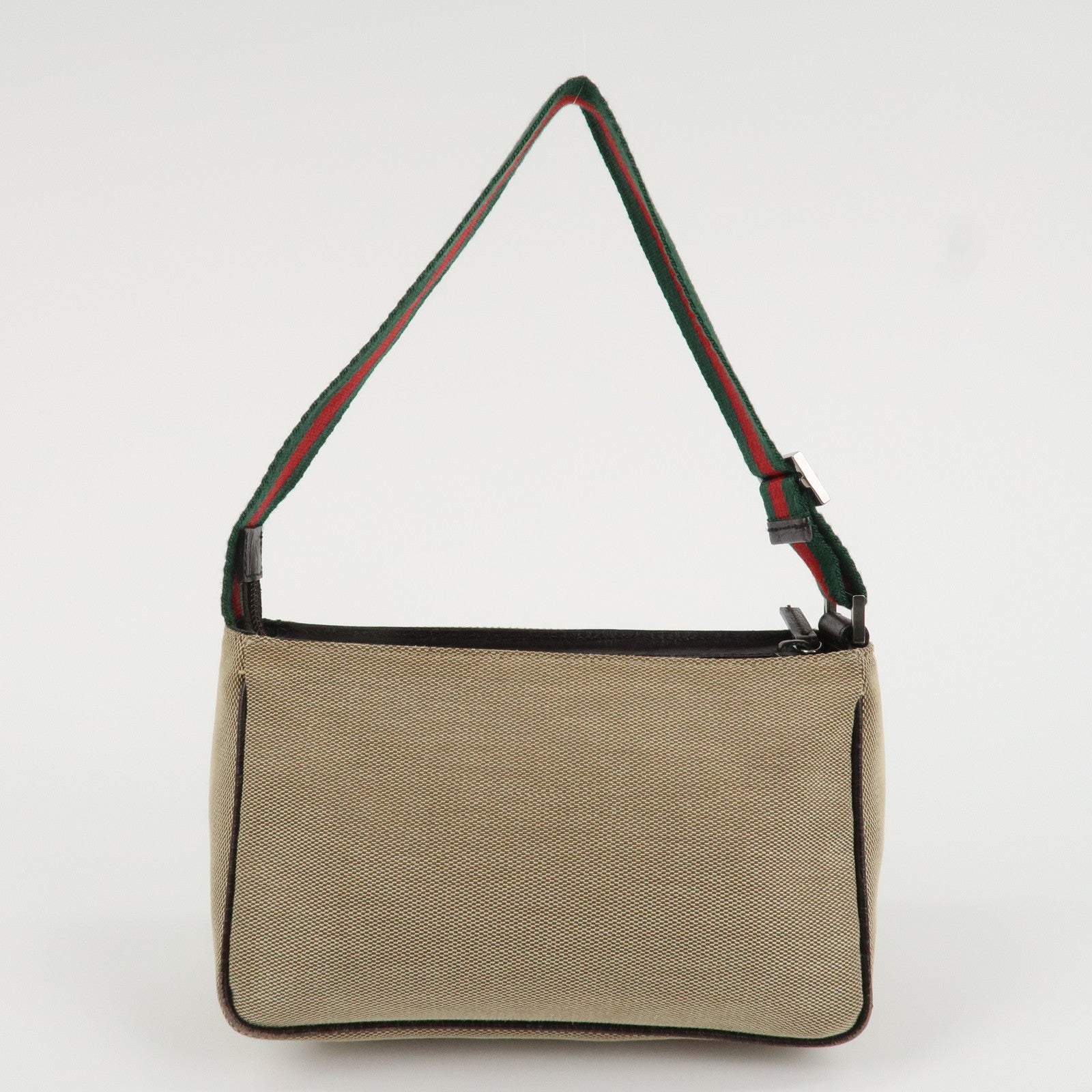 GUCCI Sherry Canvas Leather Pouch Hand Bag Beige Brown 106644