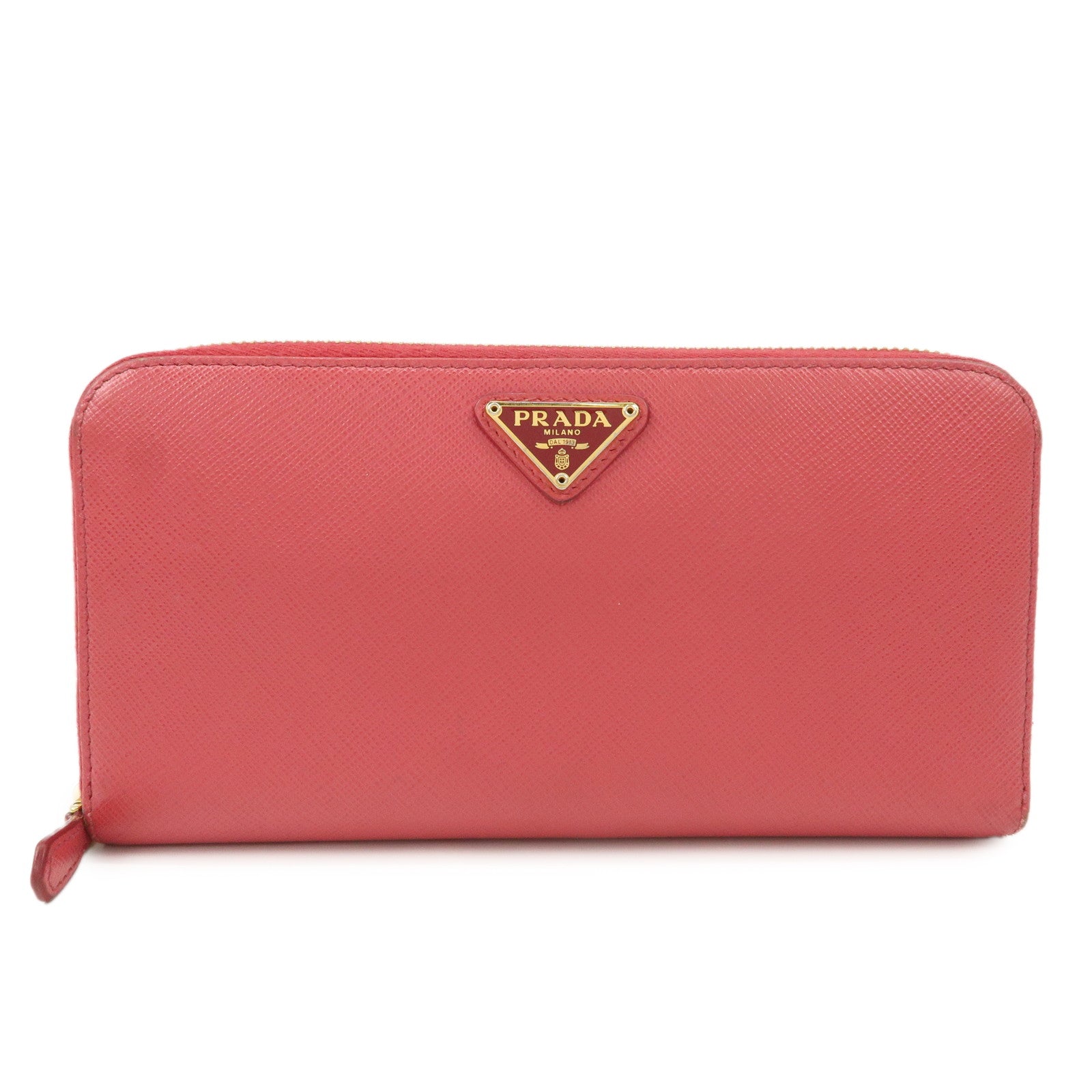 Round Zippy Long Wallet Leather Saffiano Pink Handbag