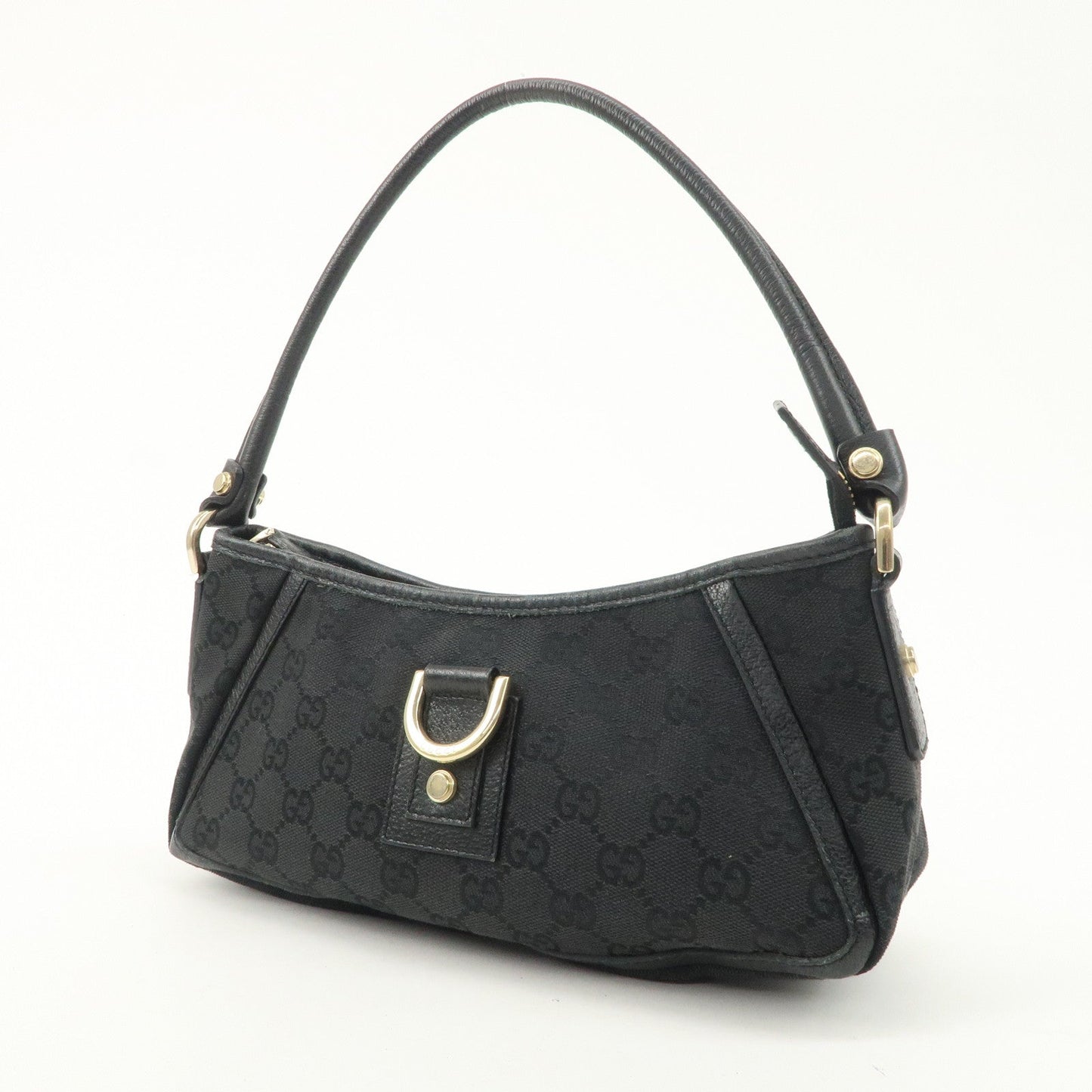 GUCCI Abbey GG Canvas Leather One Shoulder Bag Black Gold Hardware 130939