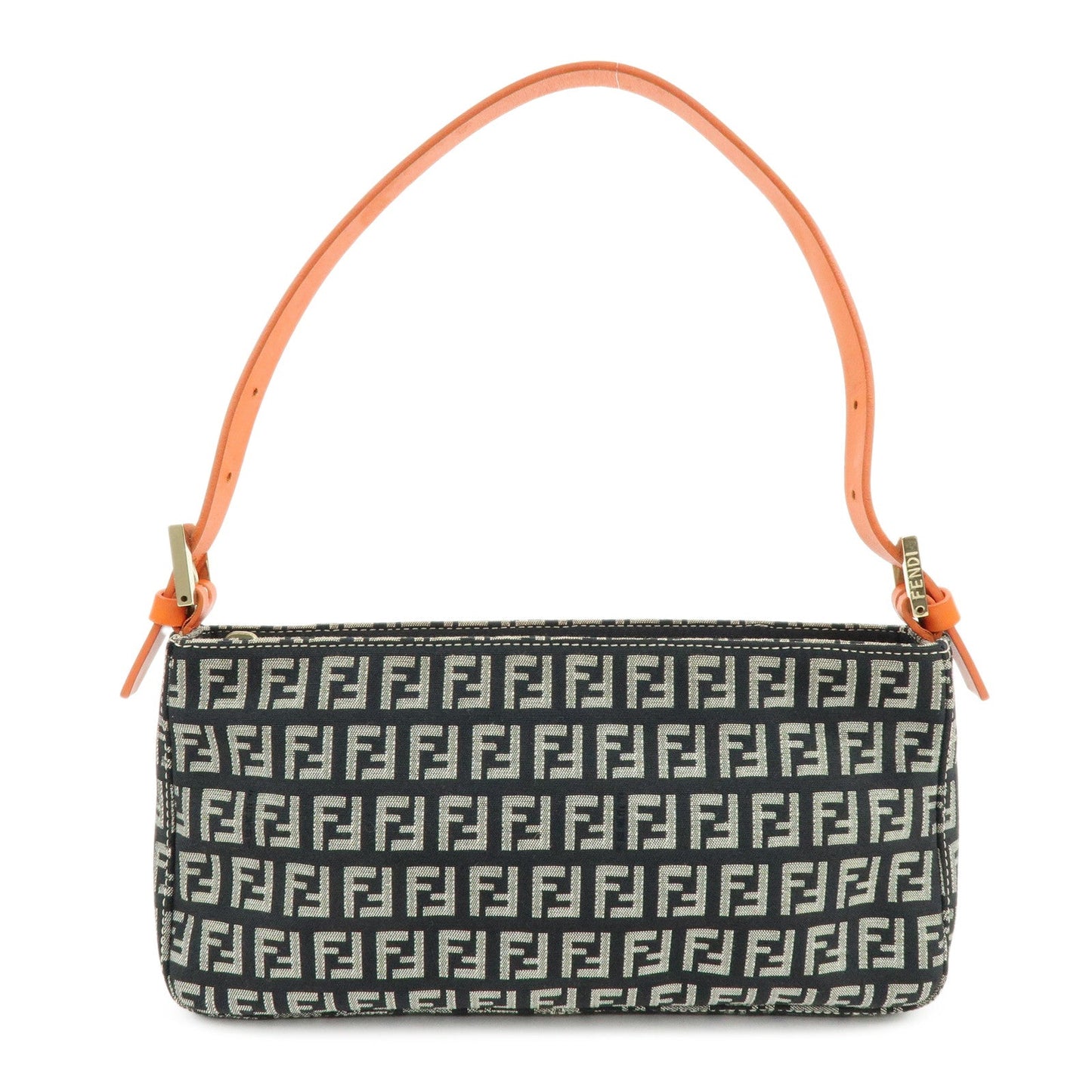 Shoulder Bag Zucchino Leather Canvas Black Leather Black Orange