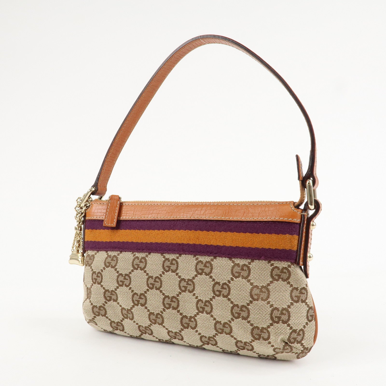 GUCCI Sherry GG Canvas Leather Shoulder Bag Gold Boots Bag Charm 145970