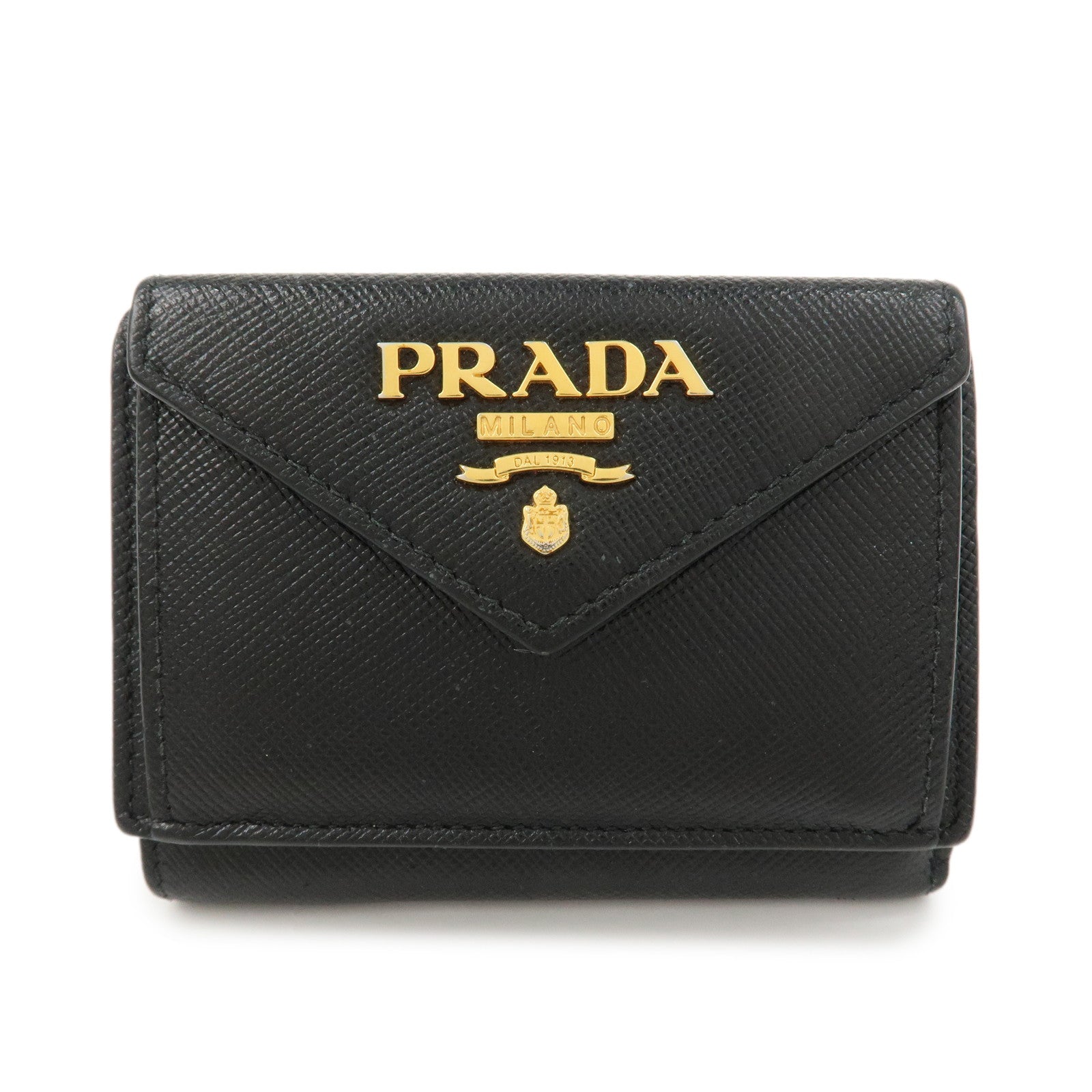 Tri-fold Wallet Metal Saffiano Black Handbag