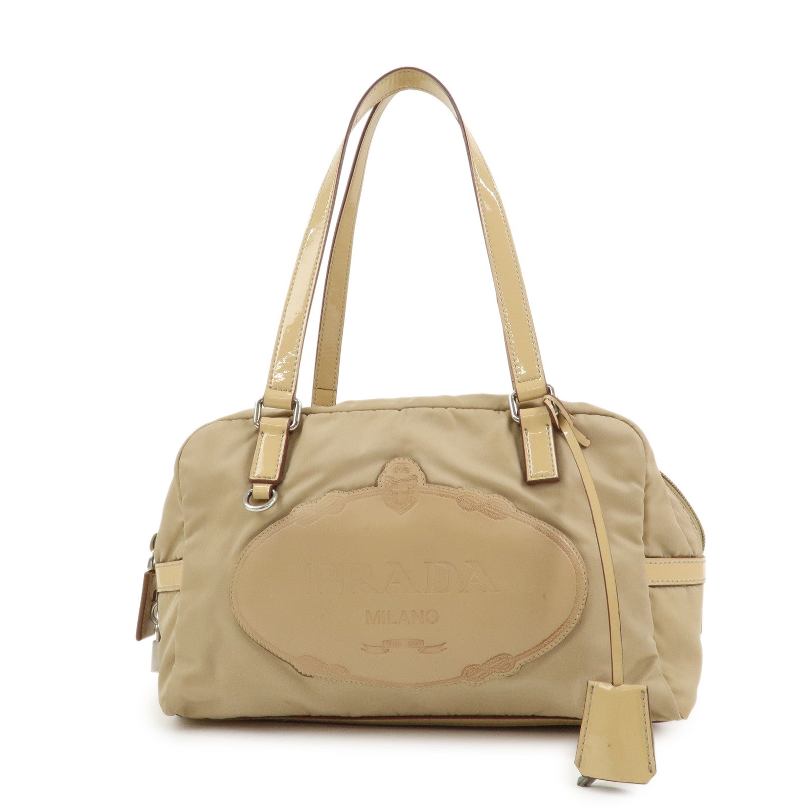 Bag Logo Boston Bag Leather Patent Nylon Mini Bag
