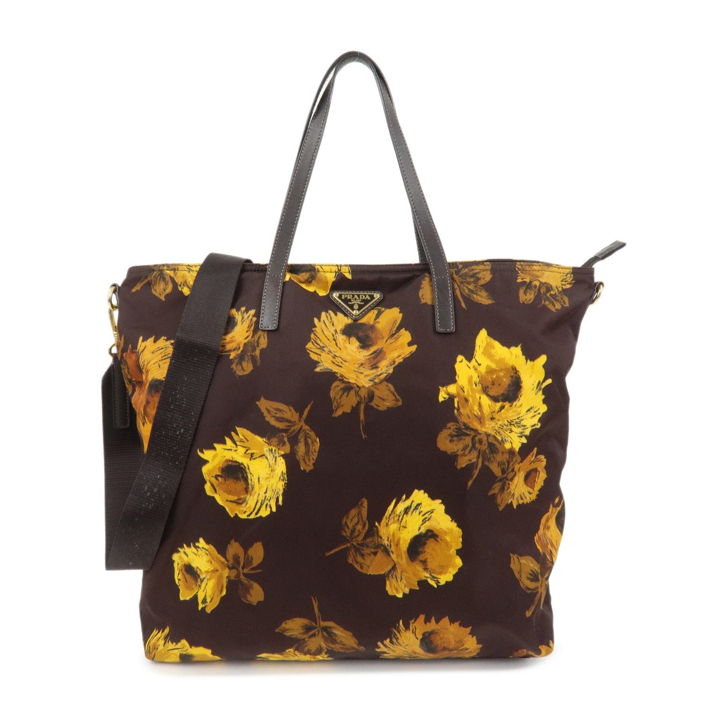 Shoulder Bag Triangle 2Way Flower Print Leather Nylon Logo