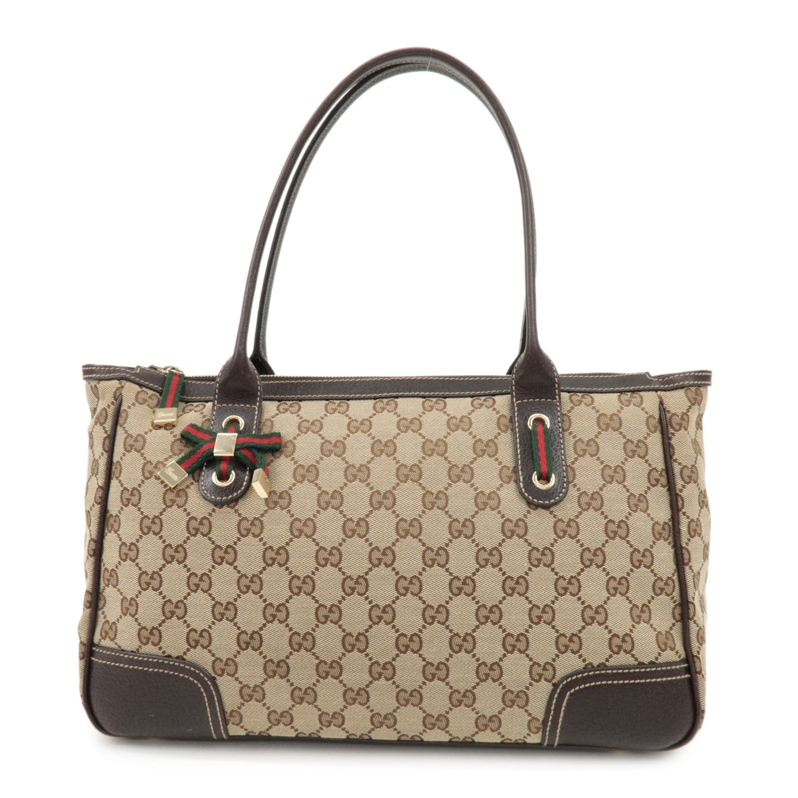 GUCCI Princy Sherry GG Canvas Leather Tote Bag Beige 177052