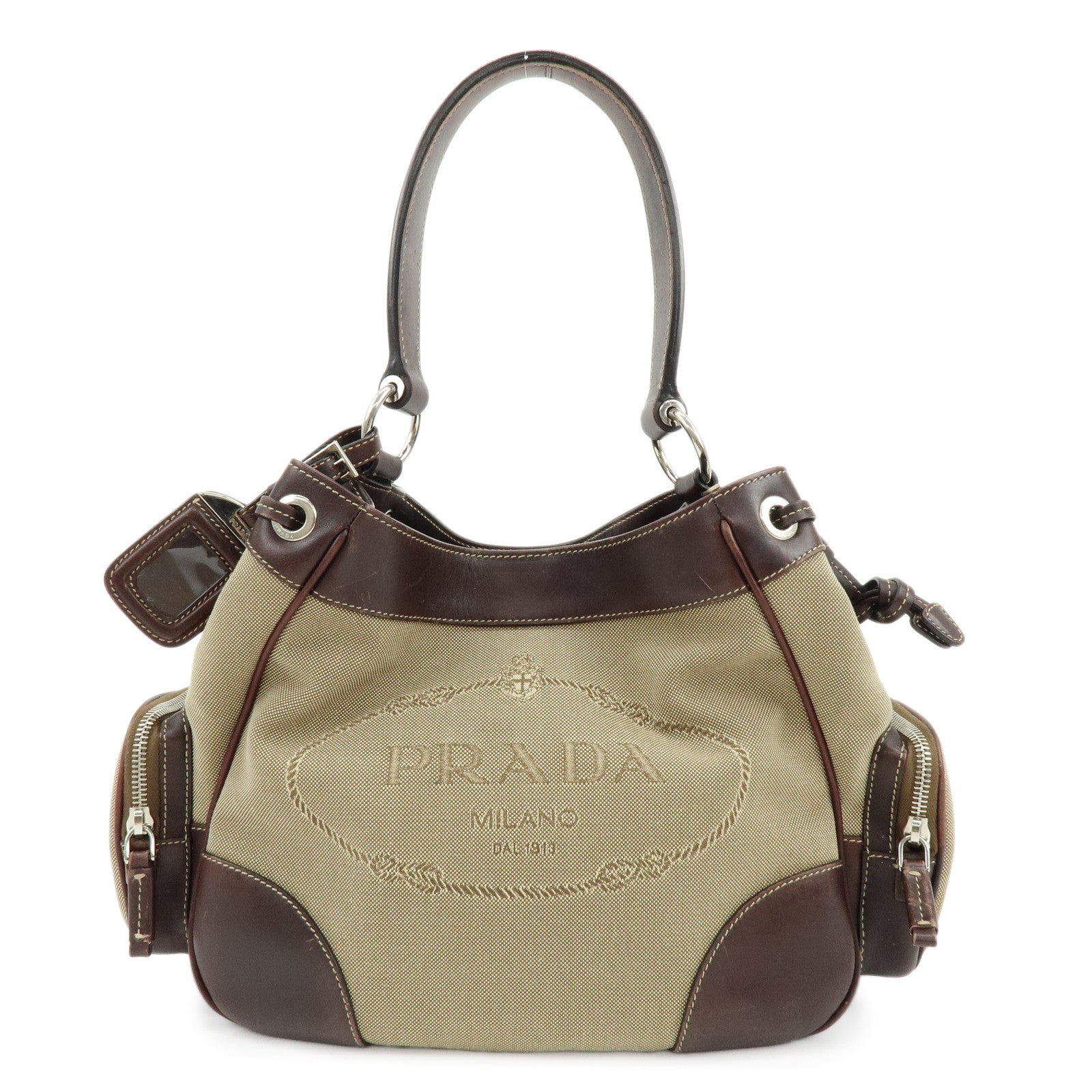 Shoulder Bag Jacquard Leather Canvas Logo