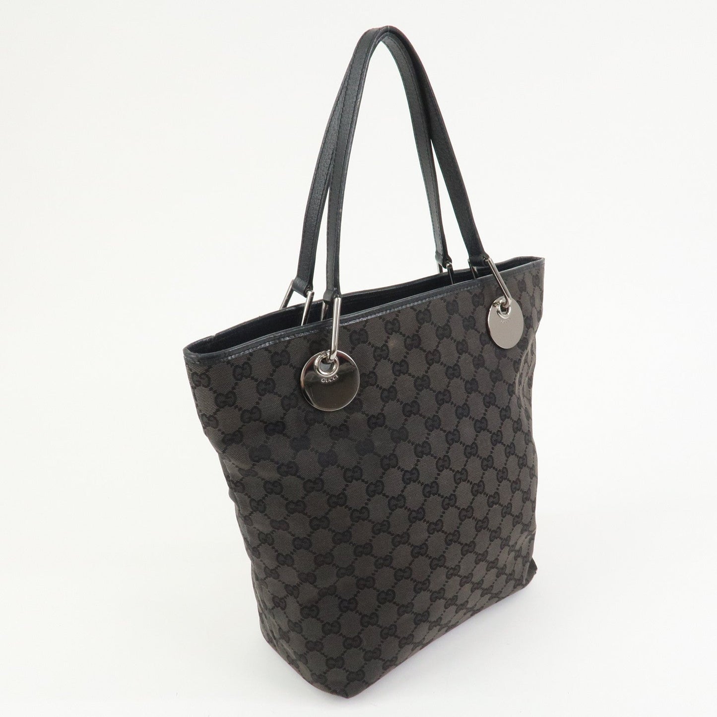 GUCCI GG Monogram Canvas Leather Tote Bag Hand Bag Black 120836