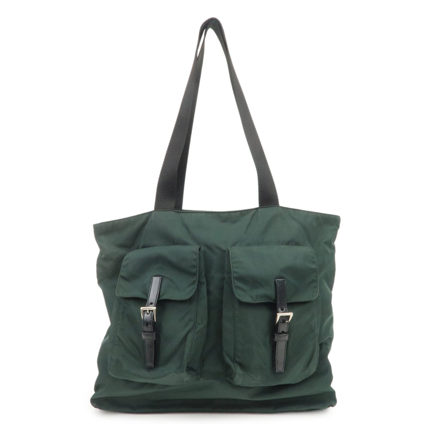 Shoulder Bag Triangle Hand Dark Leather Nylon Green