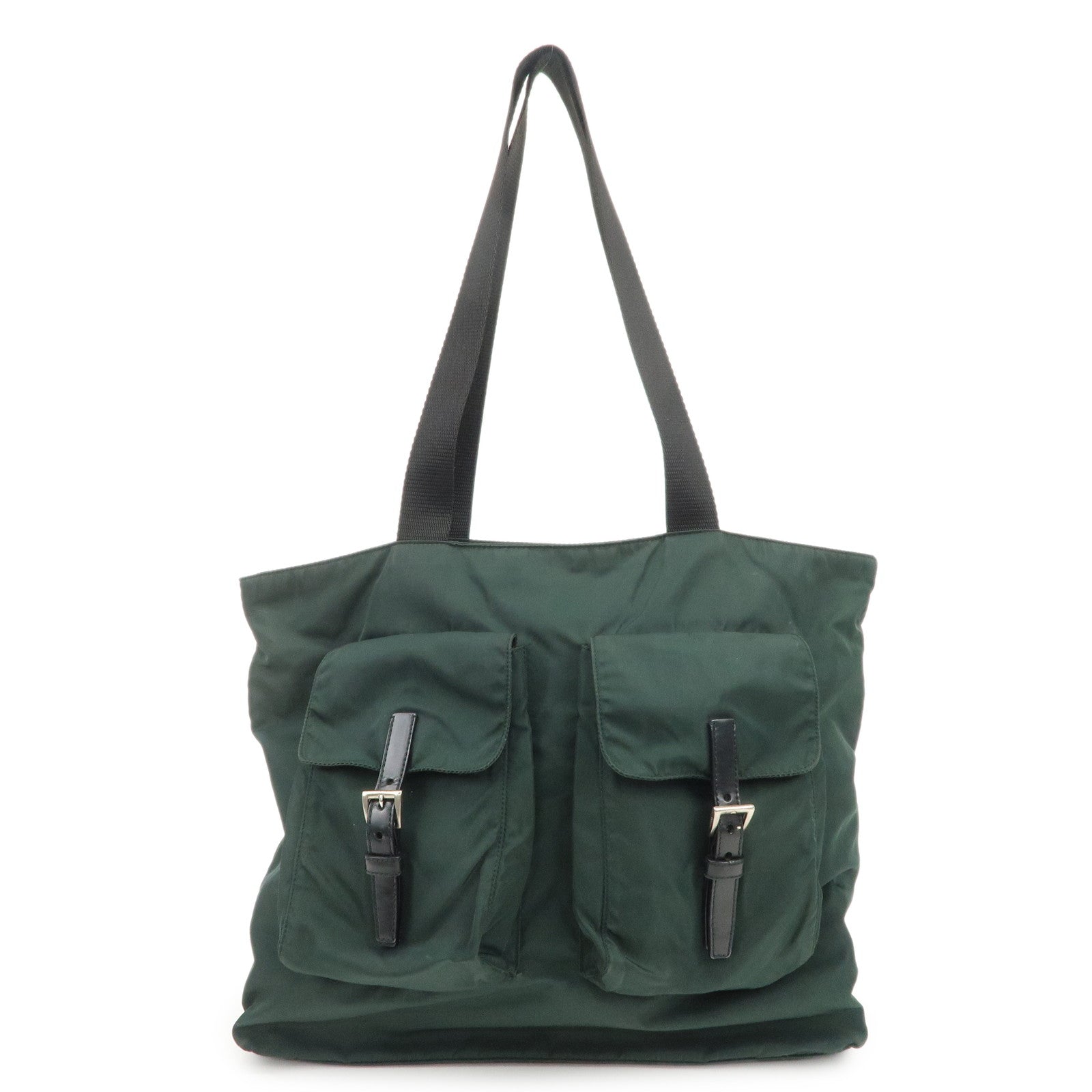 Shoulder Bag Triangle Hand Dark Leather Nylon Green