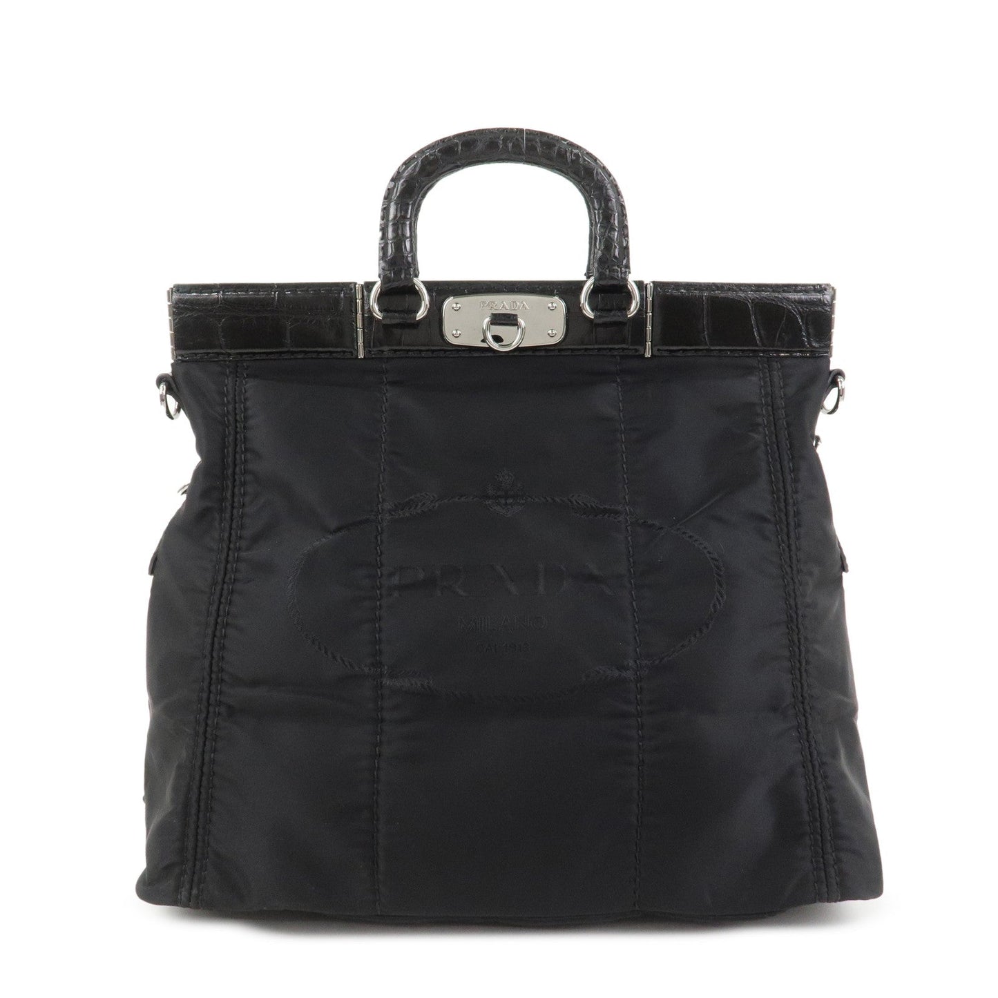 Triangle Hand Bag Leather Nylon Black Handbag 2