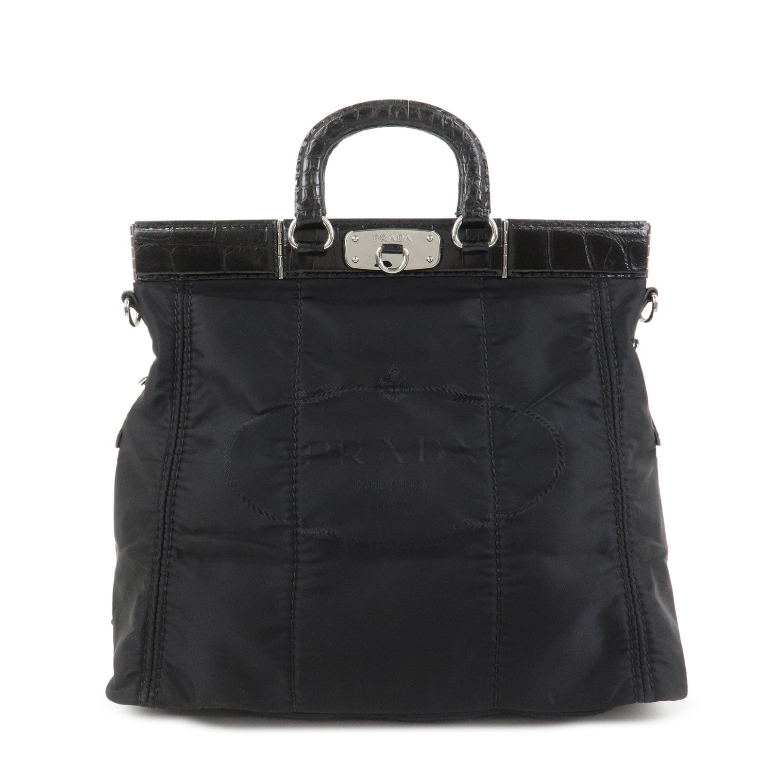 Triangle Hand Bag Leather Nylon Black Handbag 2
