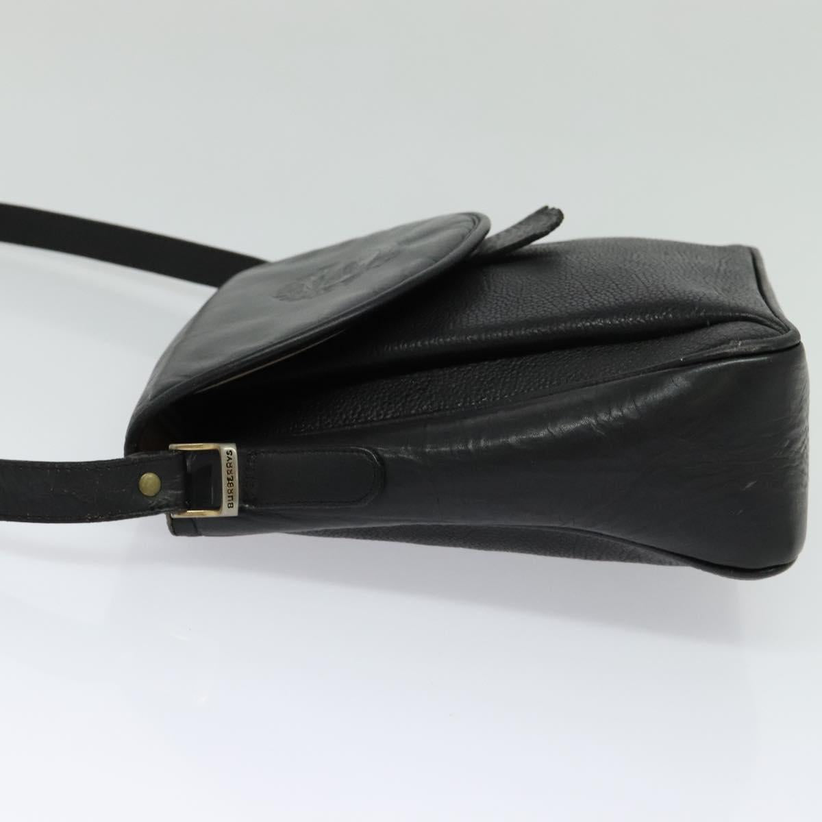 Burberry Label Shoulder Bag Leather Black Blue
