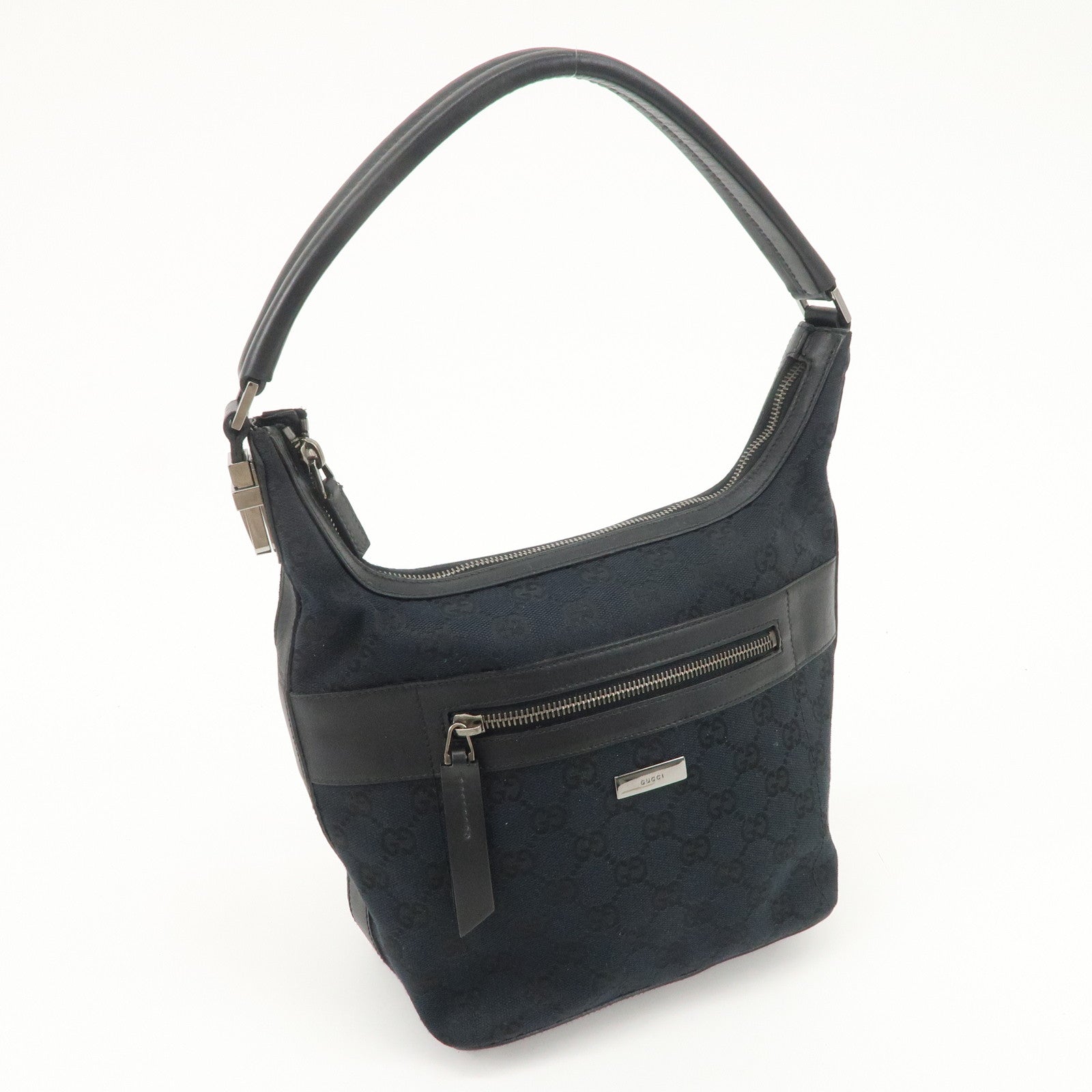 GUCCI GG Canvas Leather Shoulder Bag Hand Bag Black 001.4299
