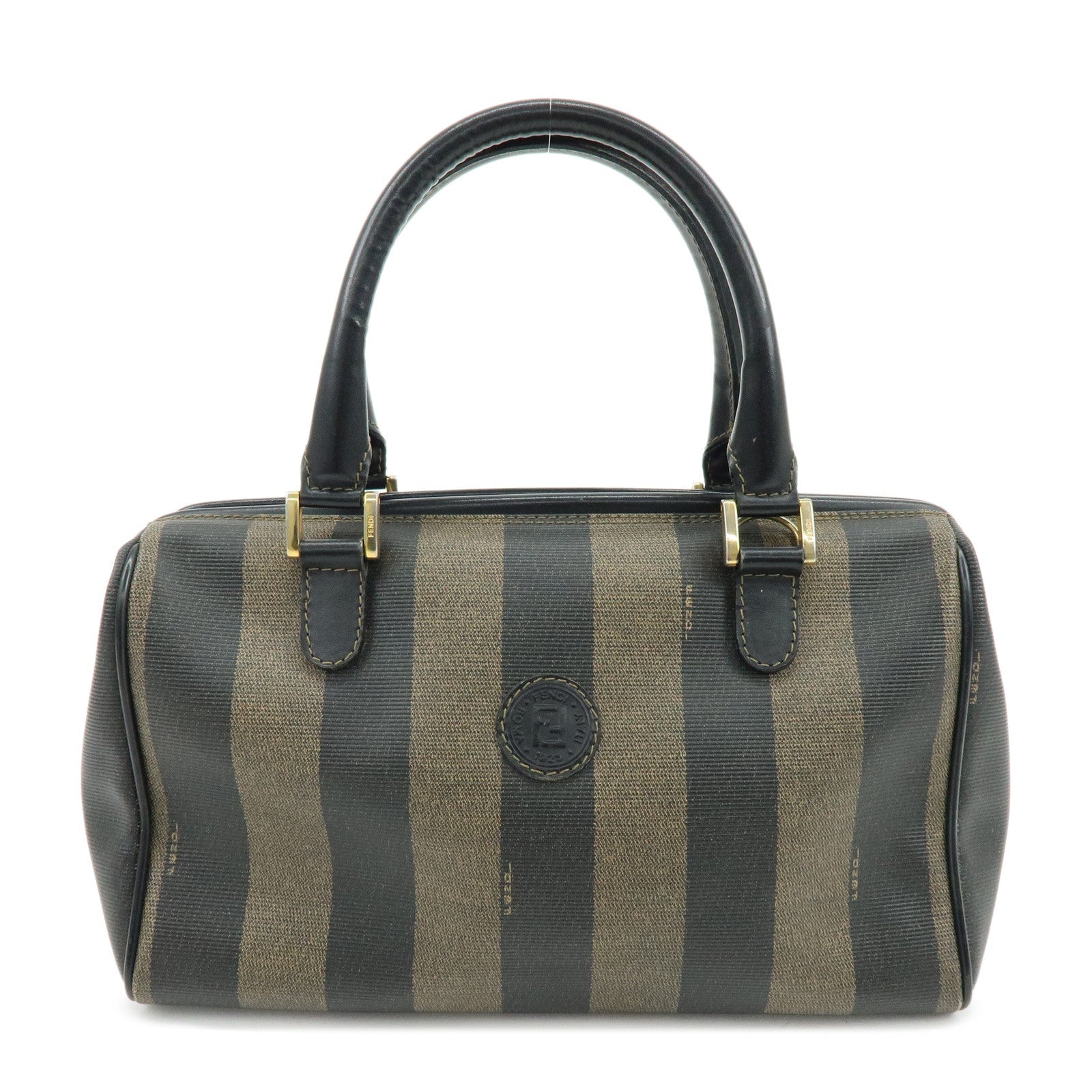 Pequin PVC Boston Bag Hand Bag Leather Black Brown Handbag